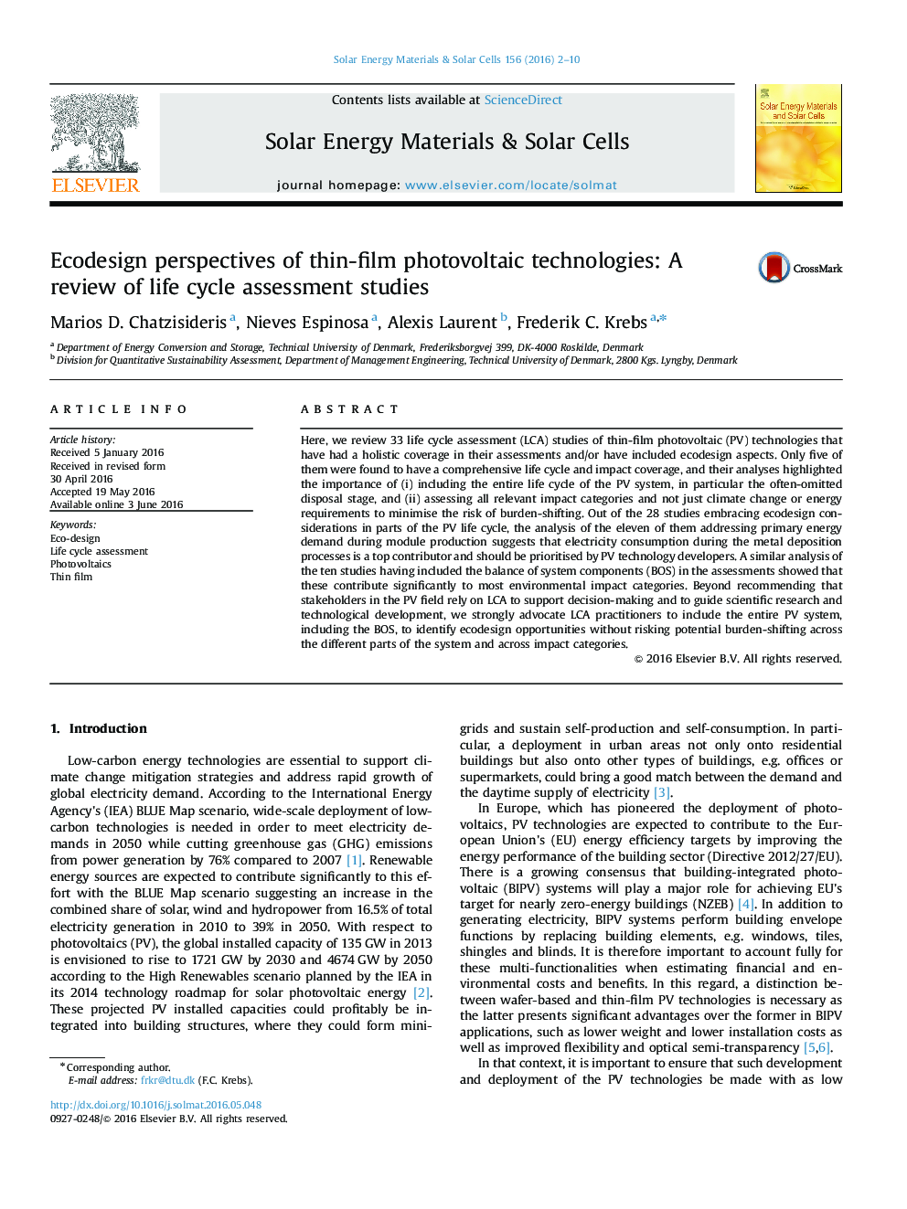 Ecodesign perspectives of thin-film photovoltaic technologies: A review of life cycle assessment studies