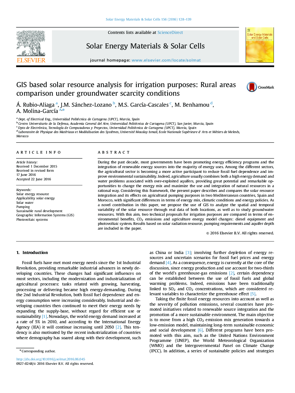 GIS based solar resource analysis for irrigation purposes: Rural areas comparison under groundwater scarcity conditions