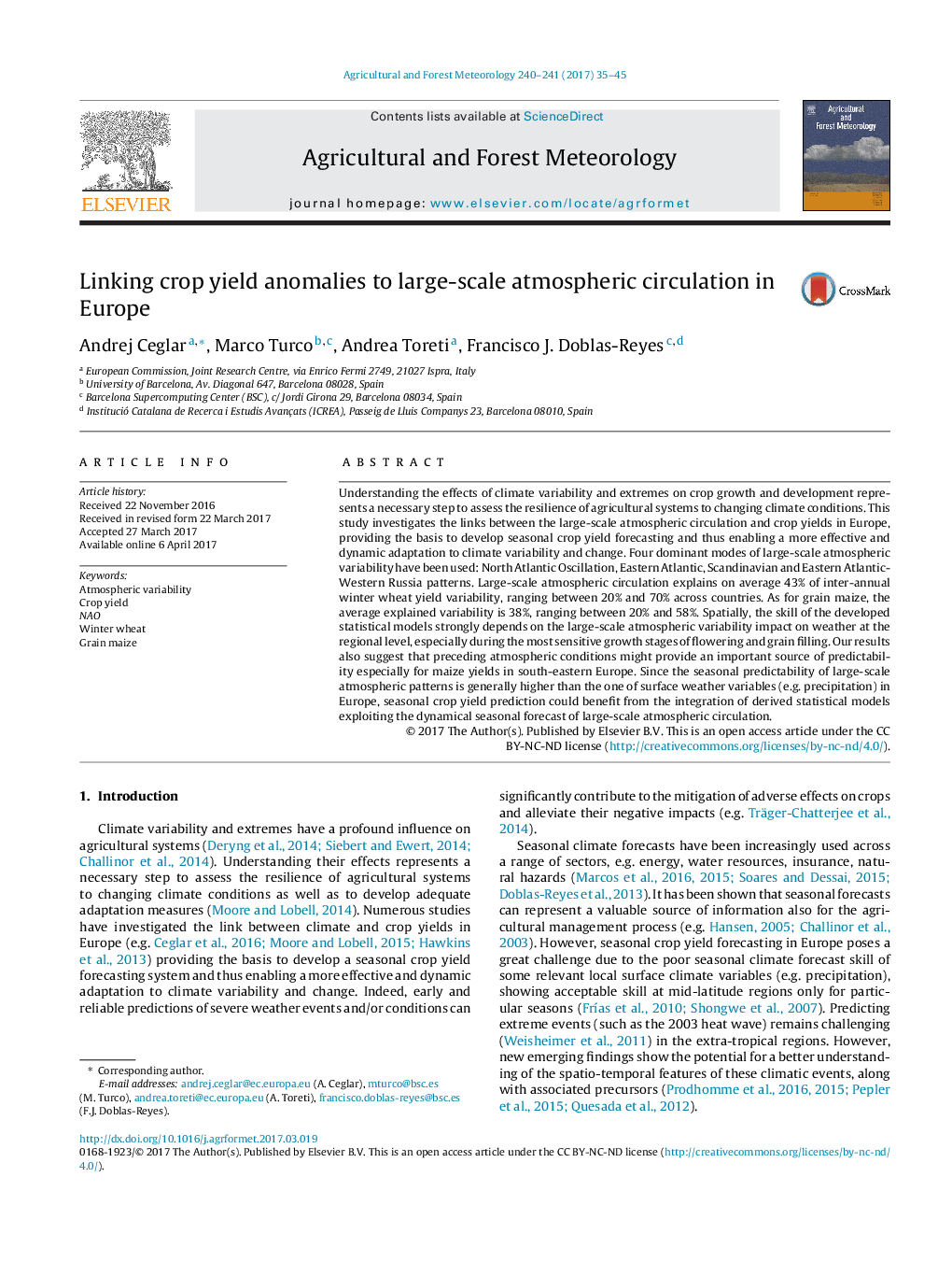 Linking crop yield anomalies to large-scale atmospheric circulation in Europe