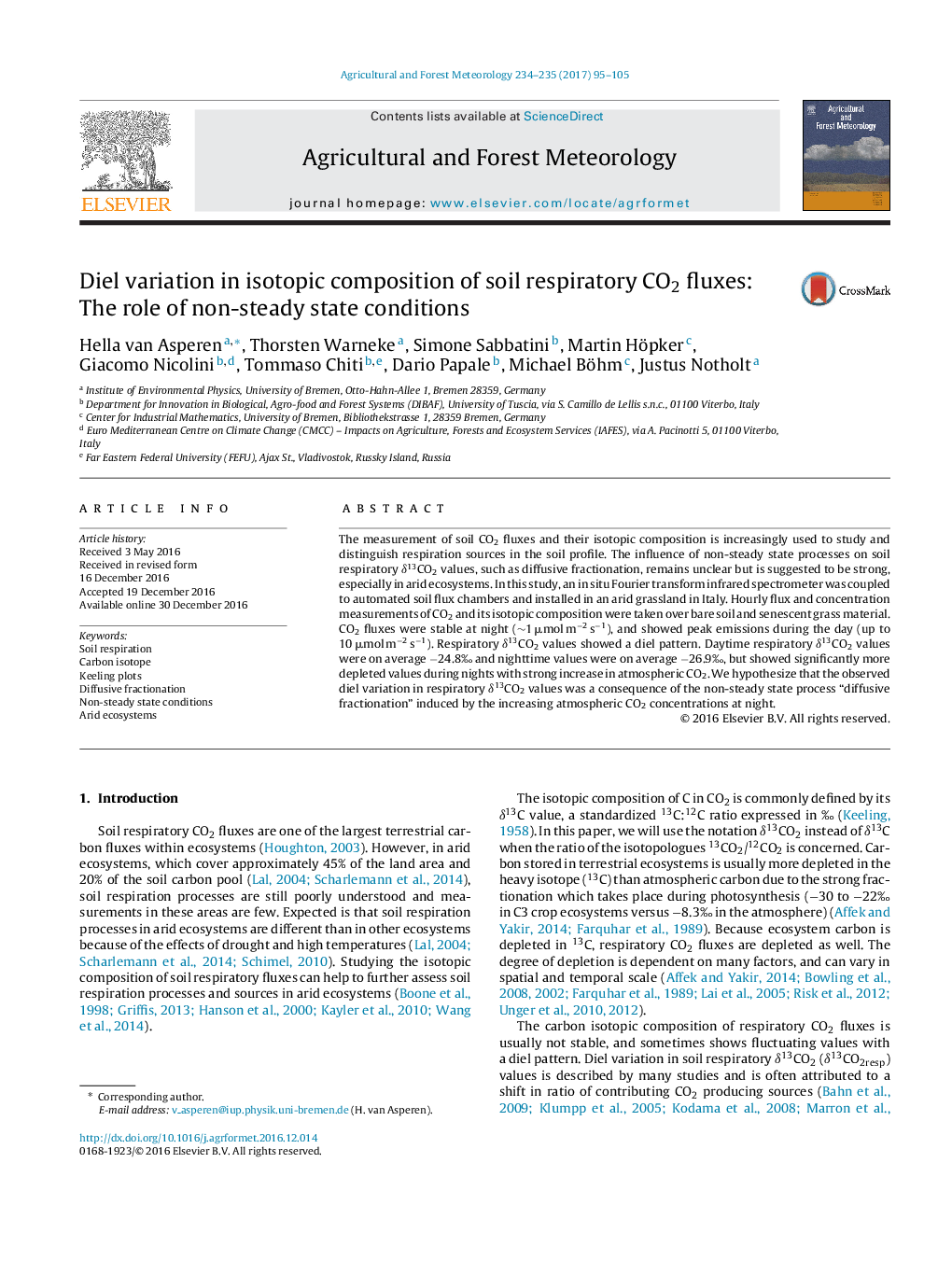 Diel variation in isotopic composition of soil respiratory CO2 fluxes: The role of non-steady state conditions