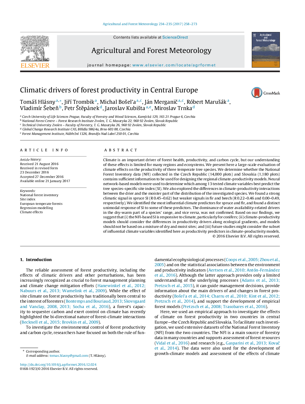 Climatic drivers of forest productivity in Central Europe