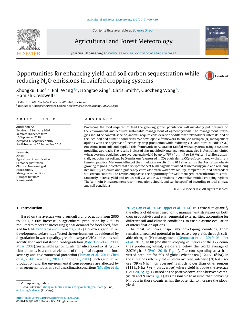 Opportunities for enhancing yield and soil carbon sequestration while reducing N2O emissions in rainfed cropping systems