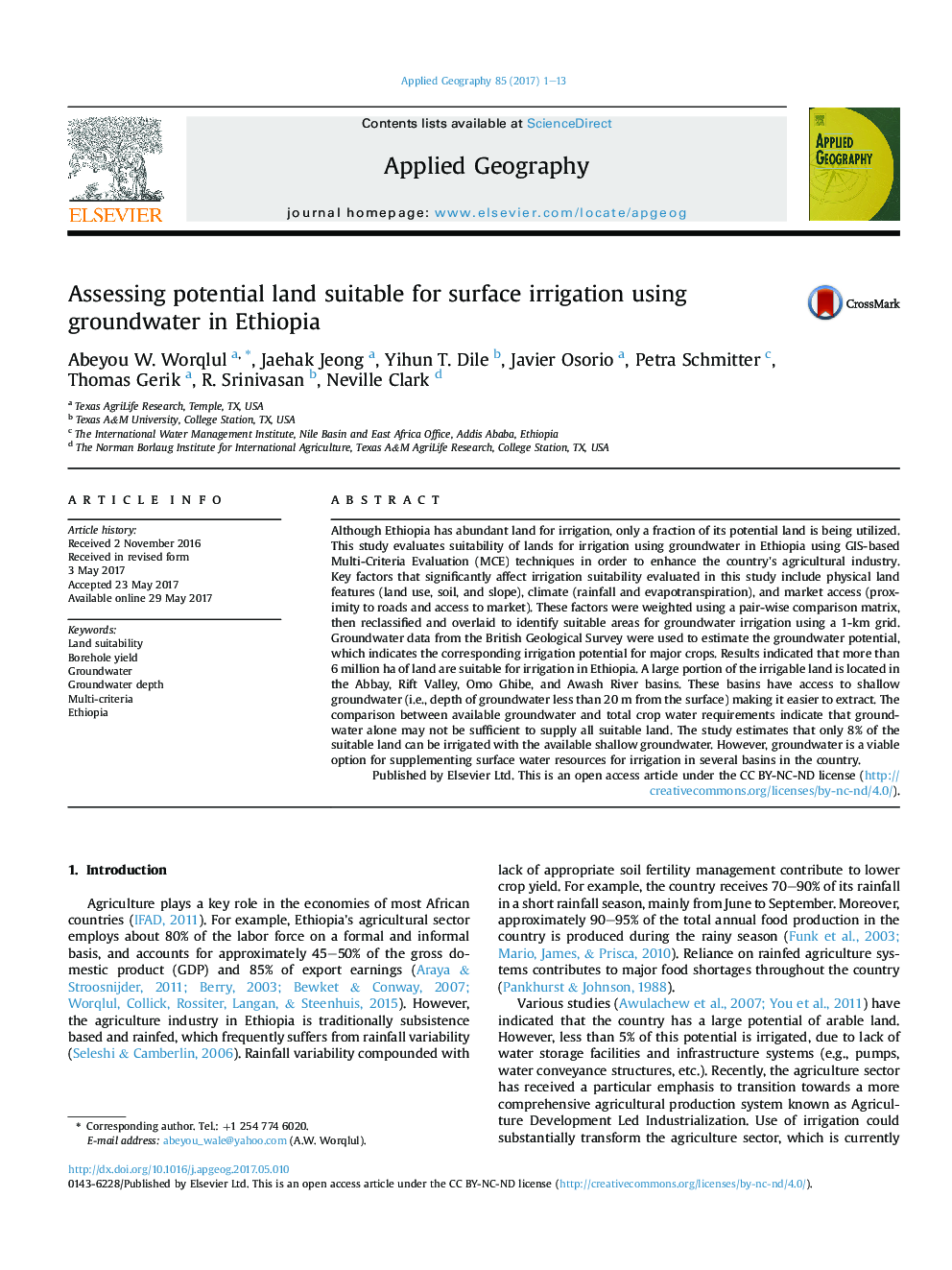 Assessing potential land suitable for surface irrigation using groundwater in Ethiopia