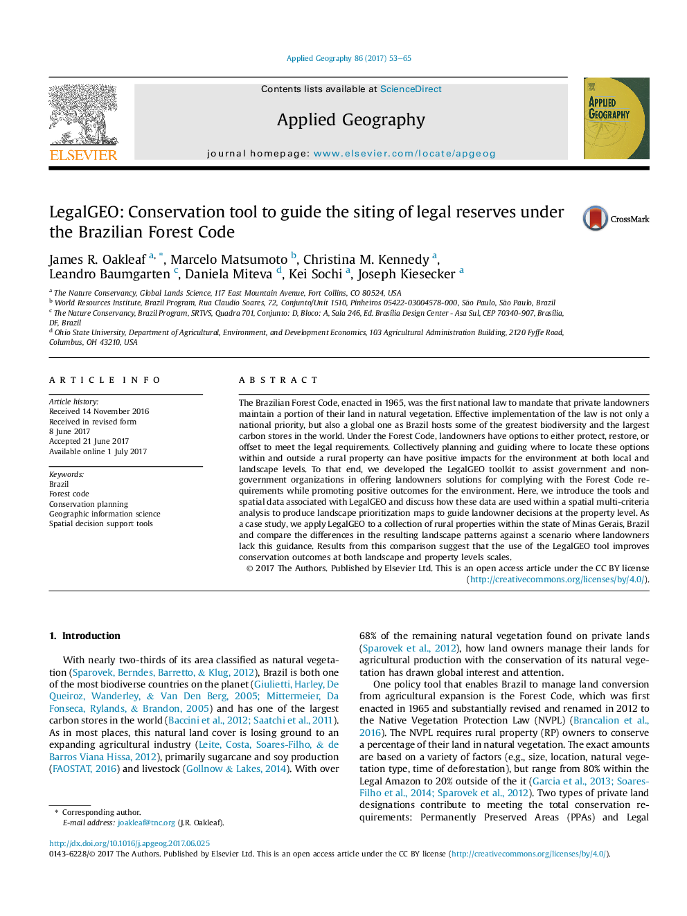 LegalGEO: Conservation tool to guide the siting of legal reserves under the Brazilian Forest Code