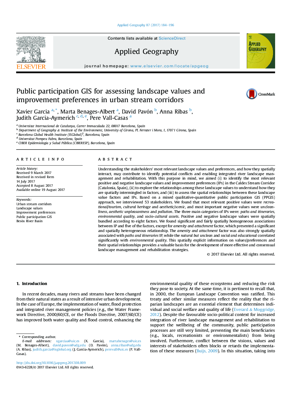 Public participation GIS for assessing landscape values and improvement preferences in urban stream corridors