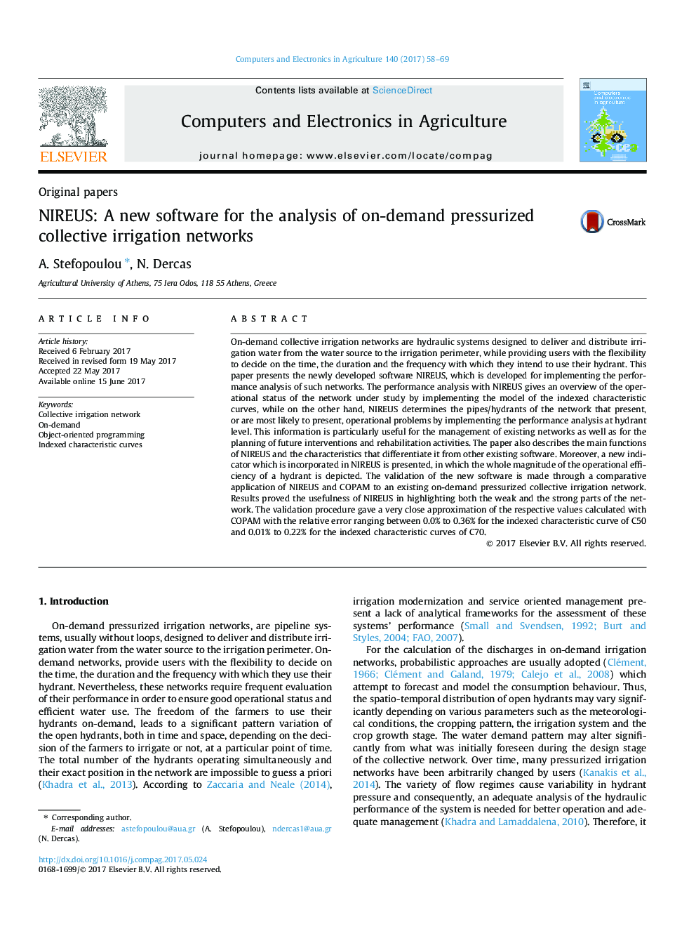 NIREUS: A new software for the analysis of on-demand pressurized collective irrigation networks