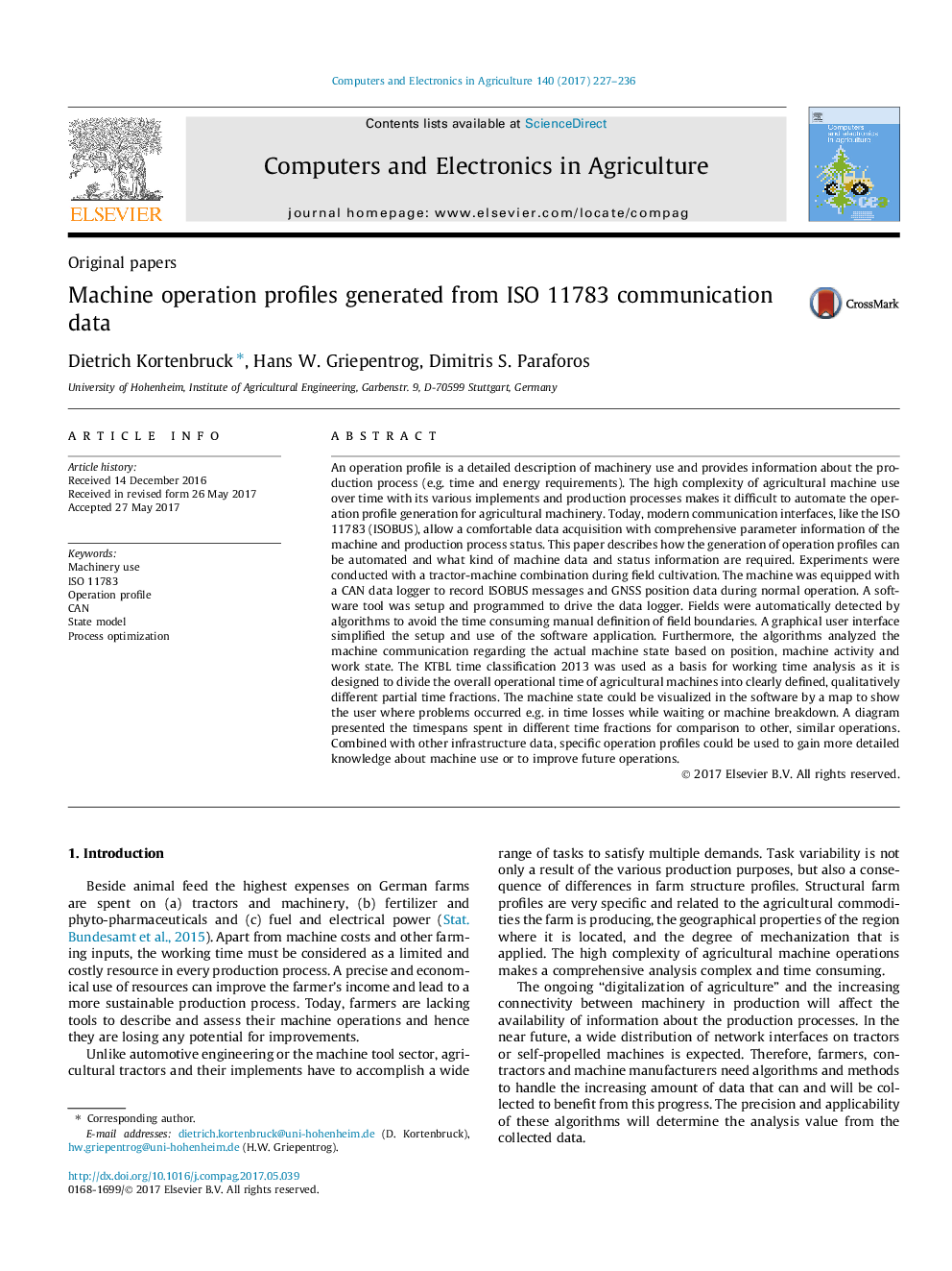 Machine operation profiles generated from ISO 11783 communication data