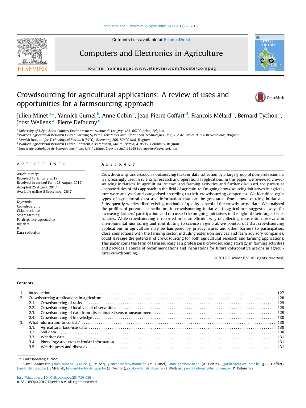 Crowdsourcing for agricultural applications: A review of uses and opportunities for a farmsourcing approach