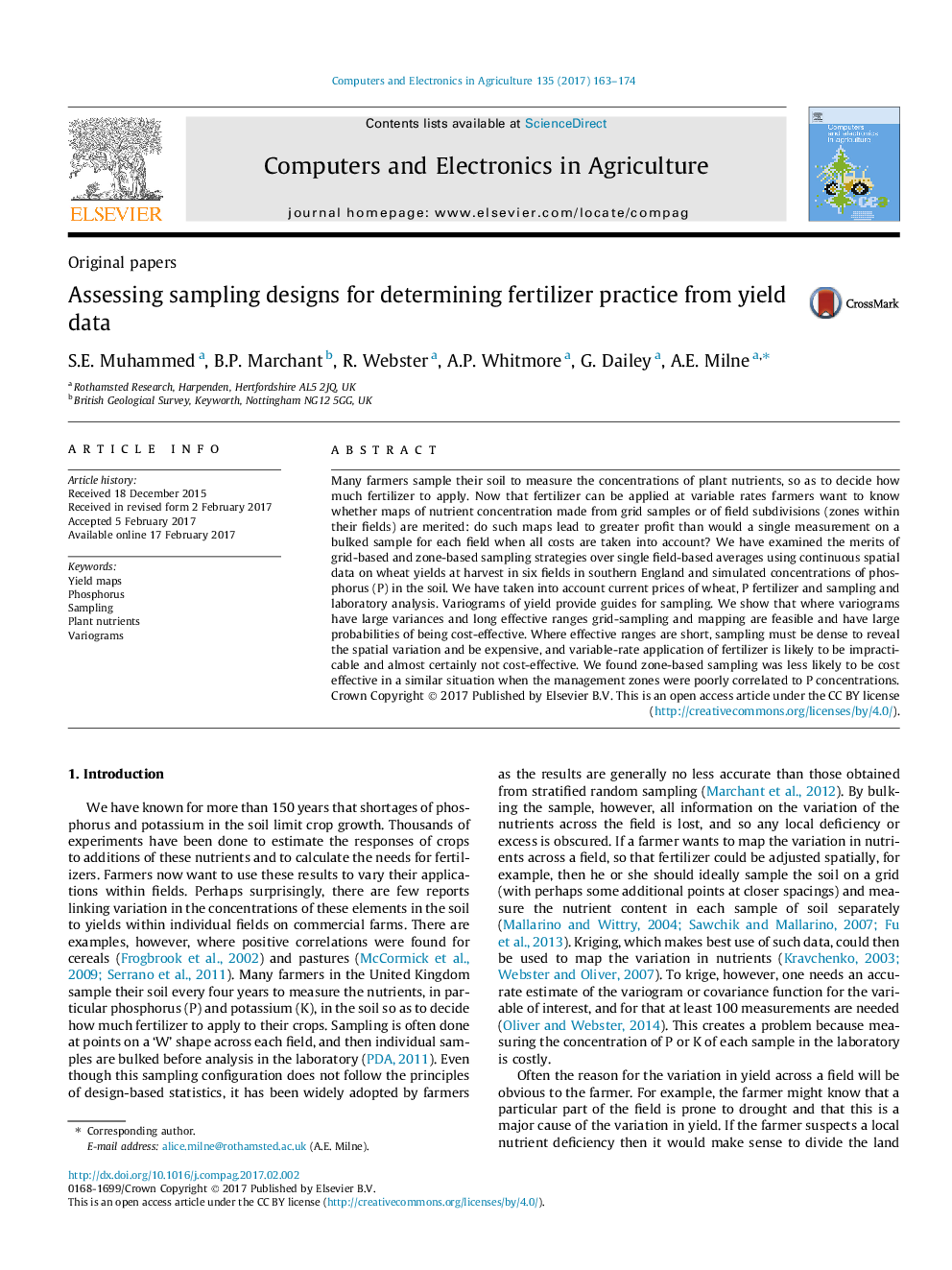 Original papersAssessing sampling designs for determining fertilizer practice from yield data