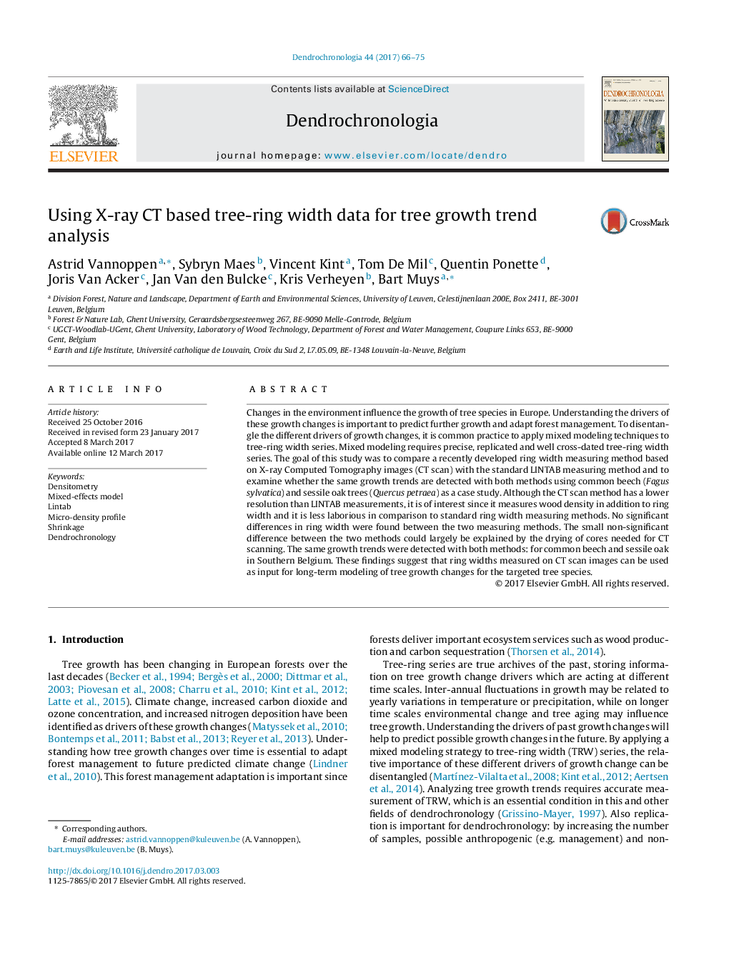 Using X-ray CT based tree-ring width data for tree growth trend analysis