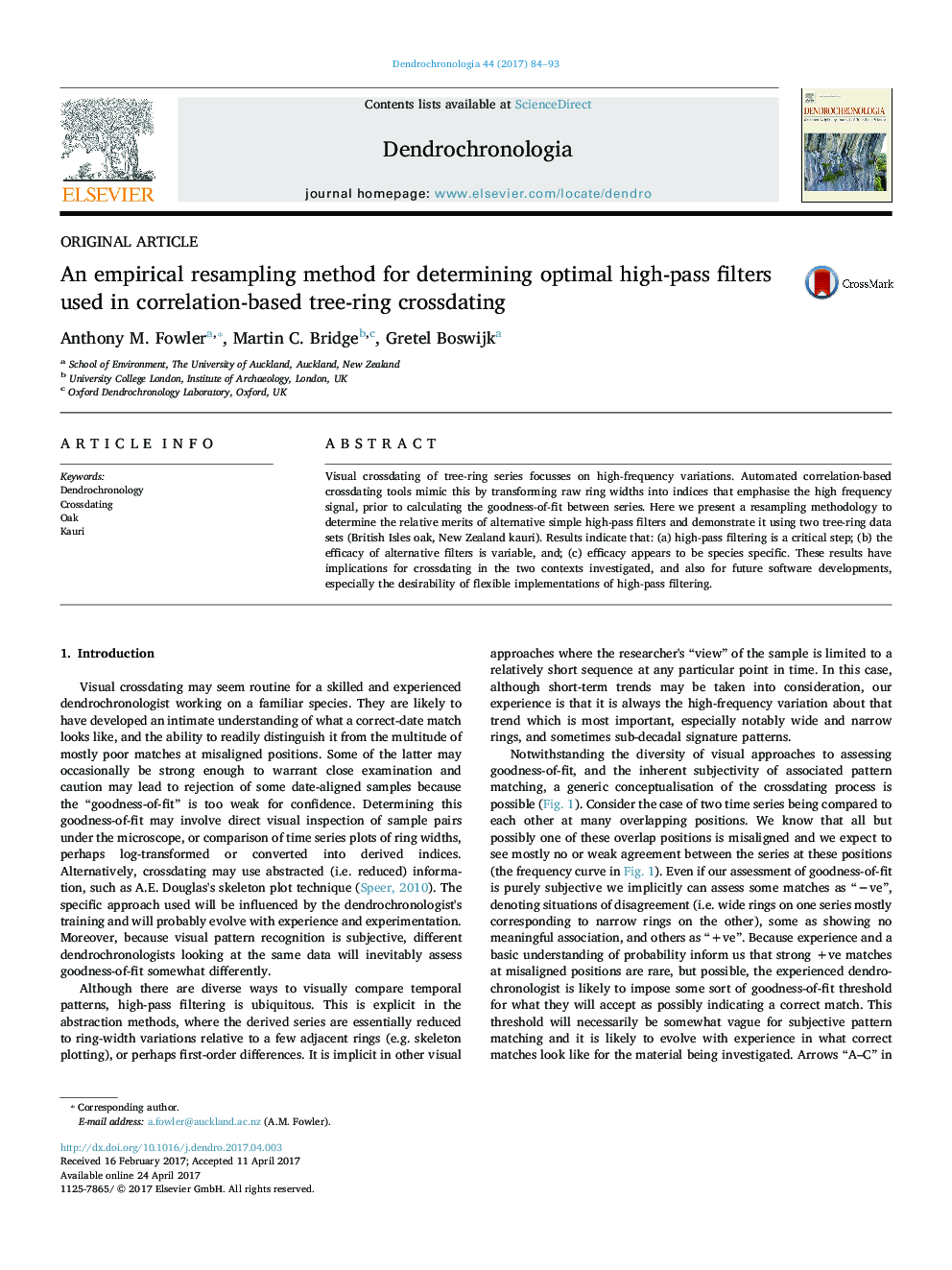 An empirical resampling method for determining optimal high-pass filters used in correlation-based tree-ring crossdating