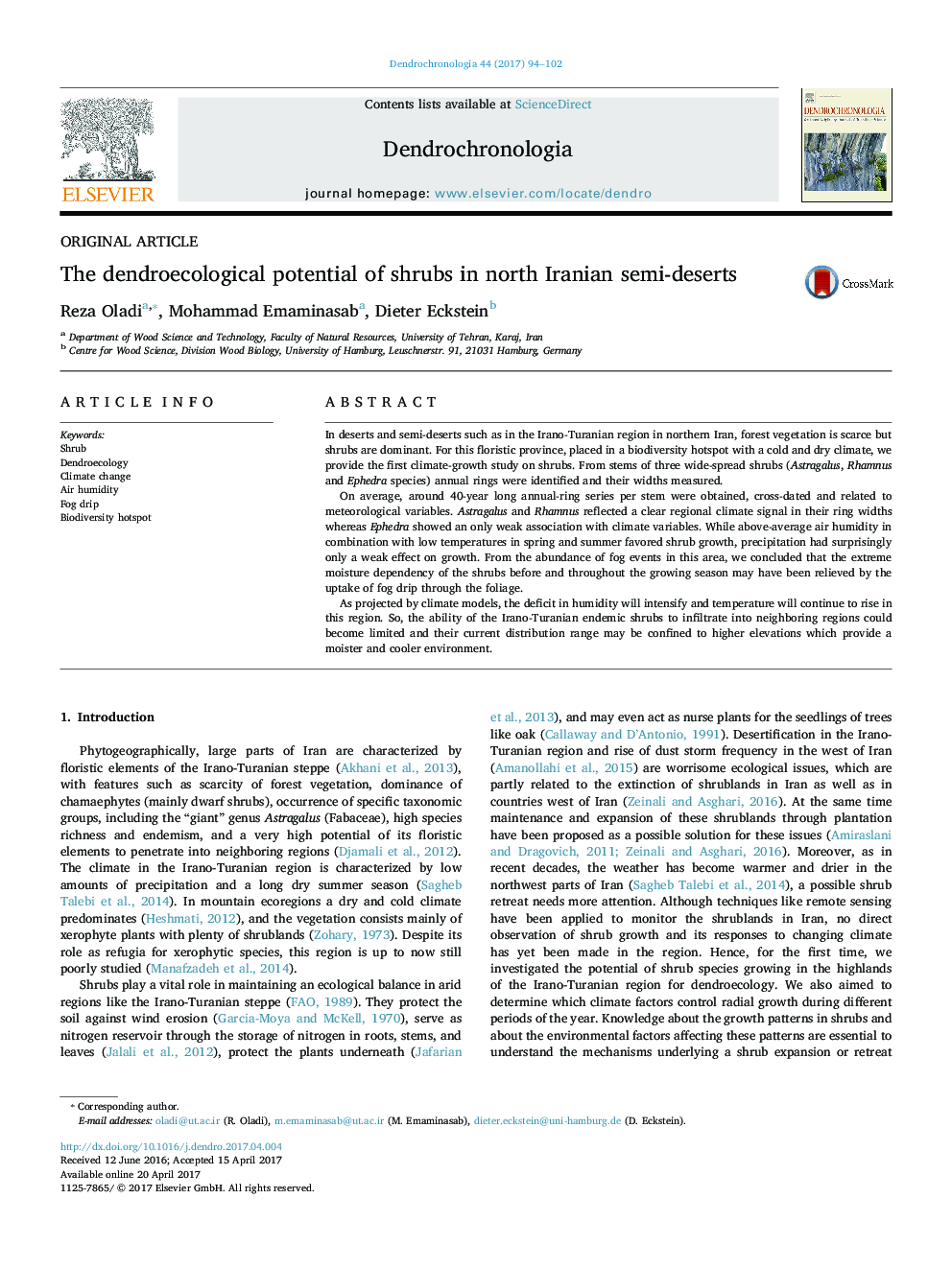 The dendroecological potential of shrubs in north Iranian semi-deserts