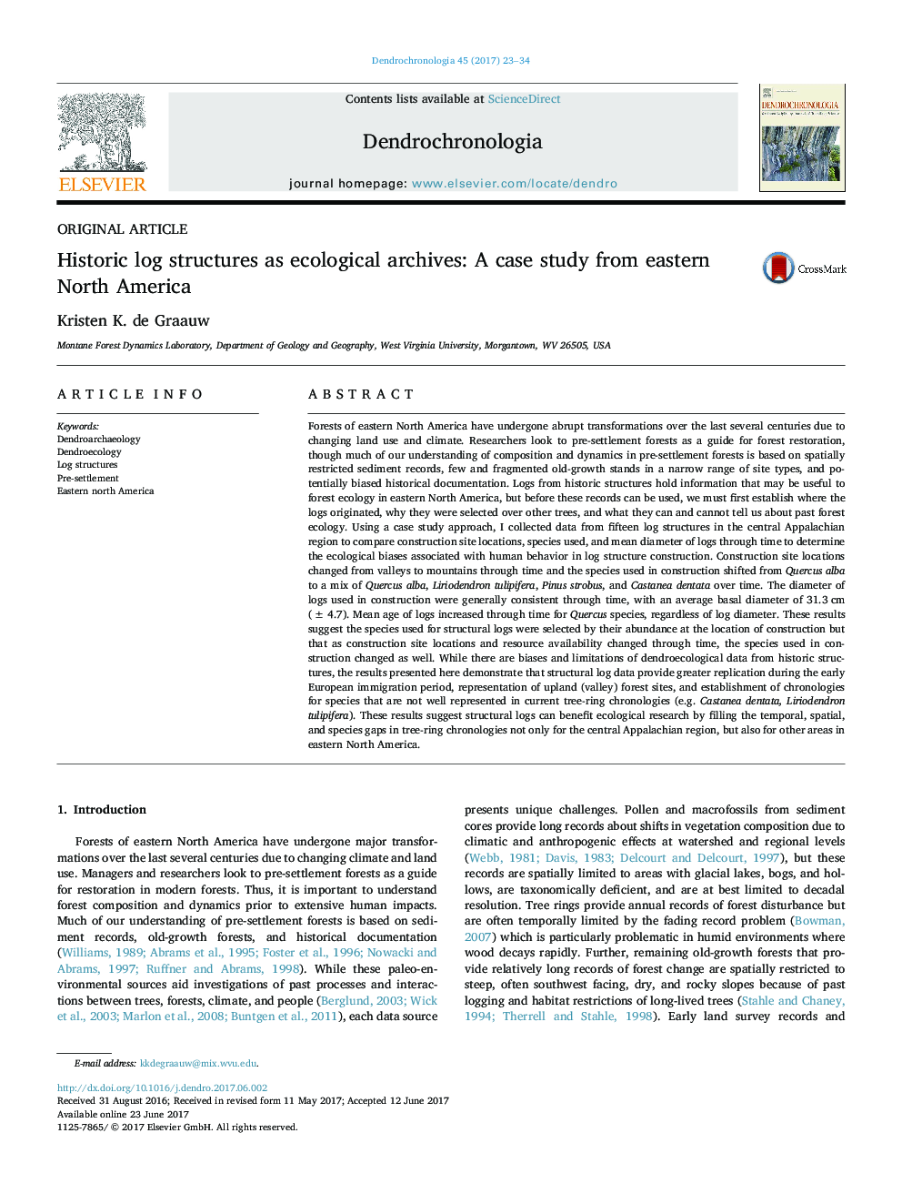 Historic log structures as ecological archives: A case study from eastern North America