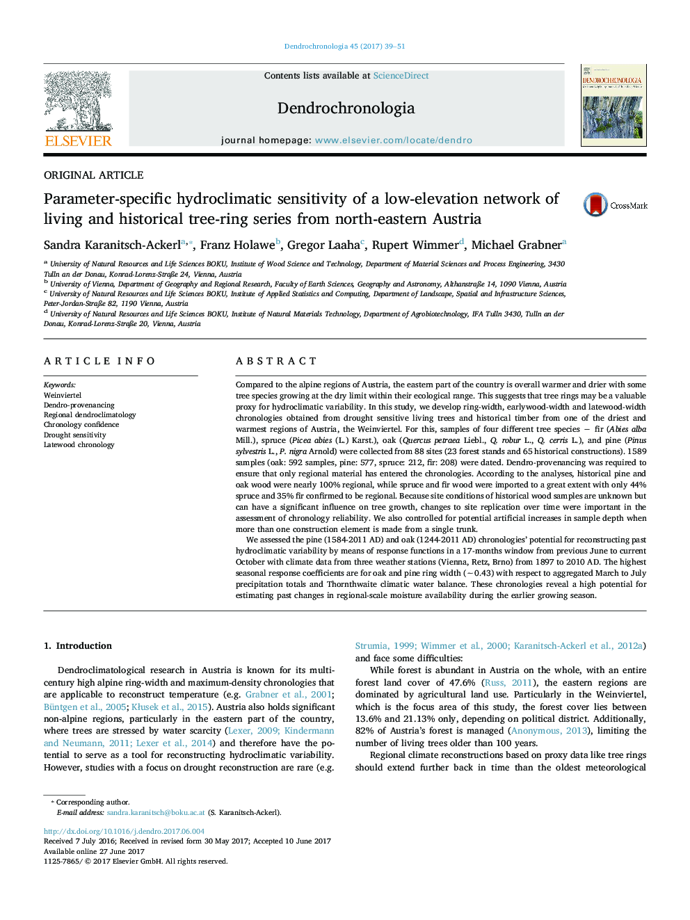 Parameter-specific hydroclimatic sensitivity of a low-elevation network of living and historical tree-ring series from north-eastern Austria