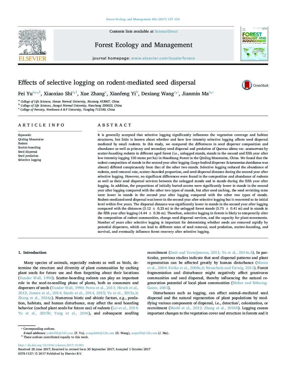 Effects of selective logging on rodent-mediated seed dispersal