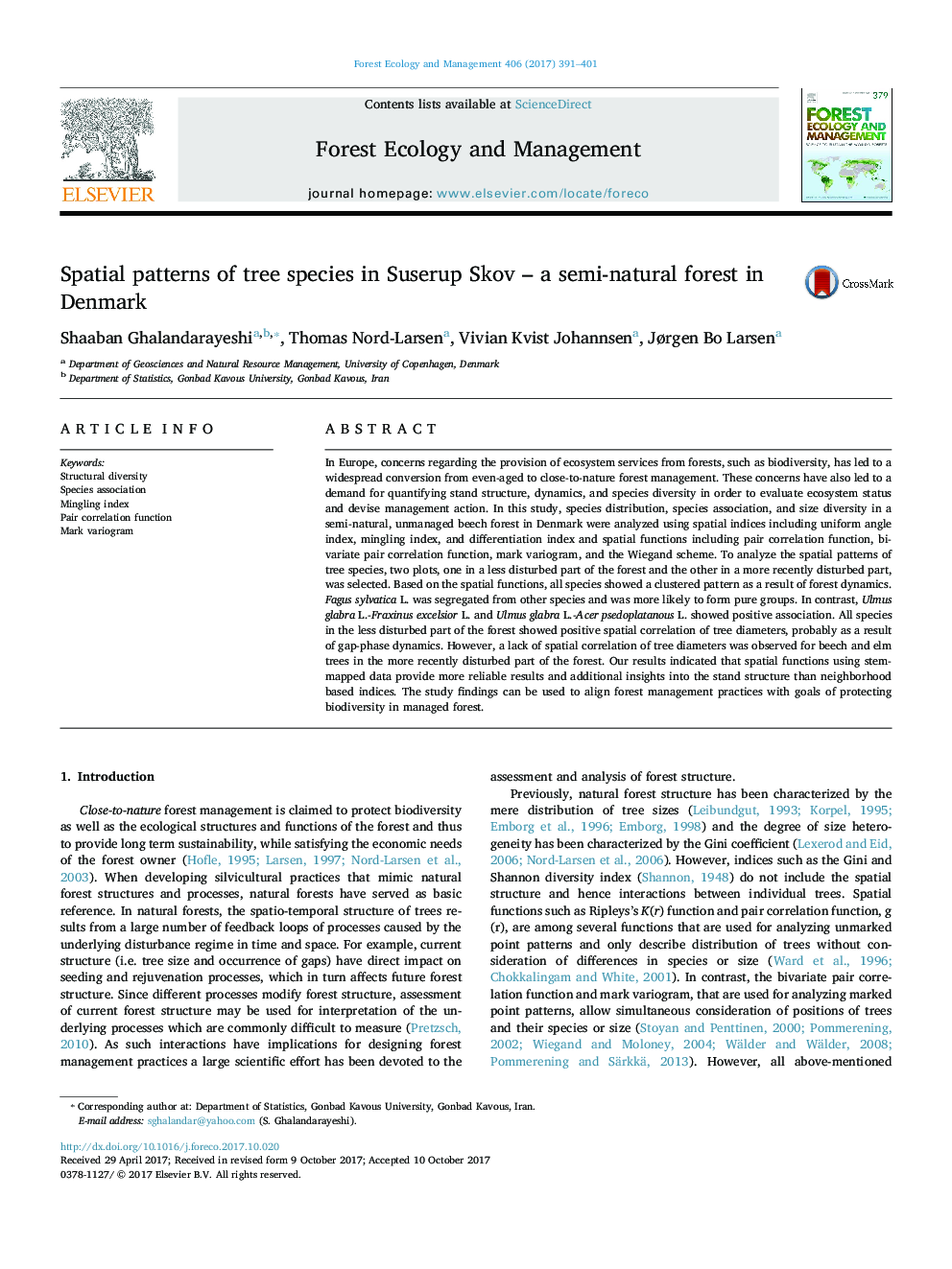 Spatial patterns of tree species in Suserup Skov – a semi-natural forest in Denmark