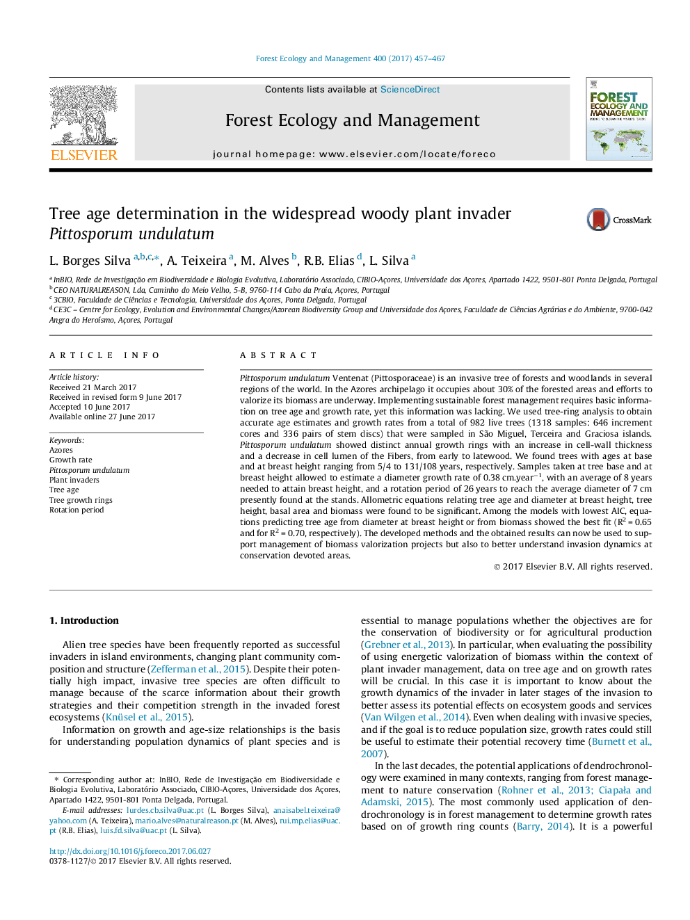 Tree age determination in the widespread woody plant invader Pittosporum undulatum