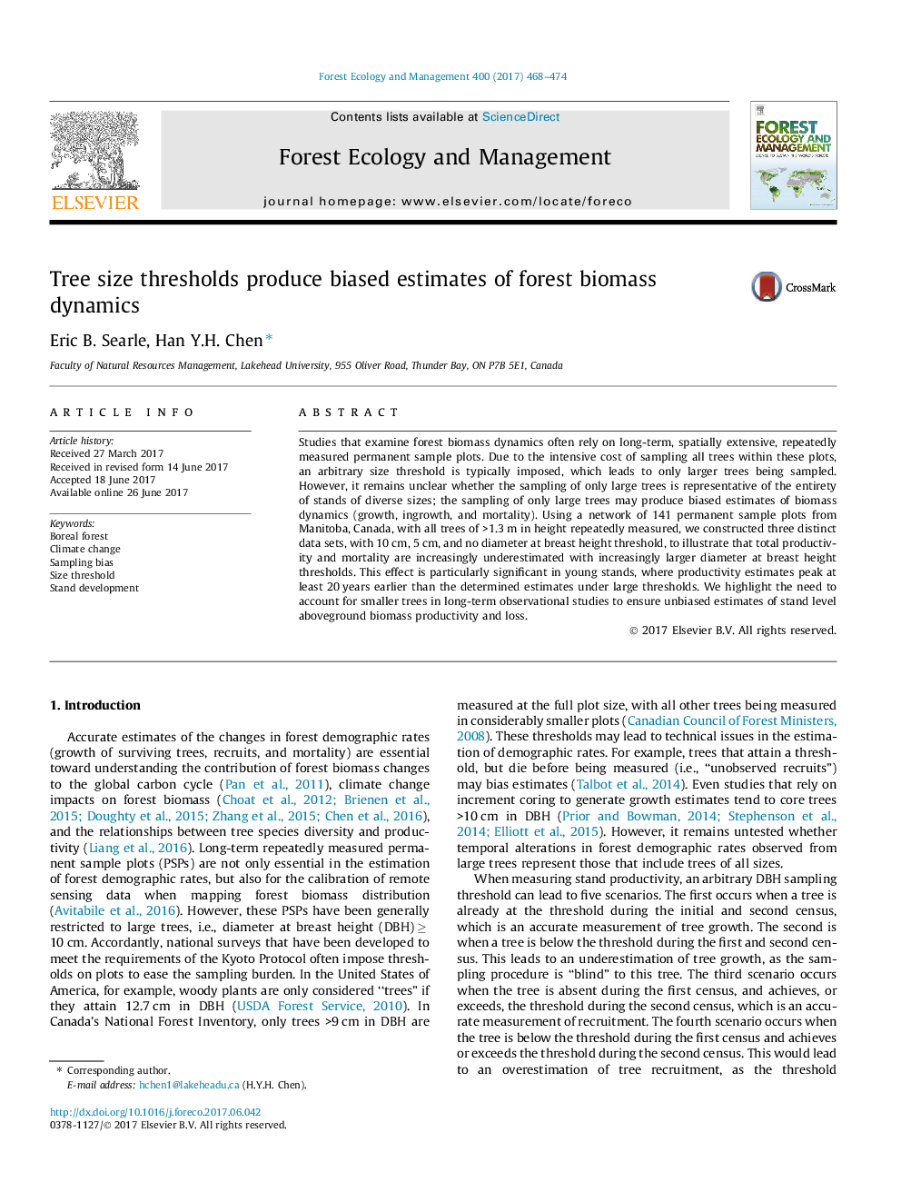 Tree size thresholds produce biased estimates of forest biomass dynamics