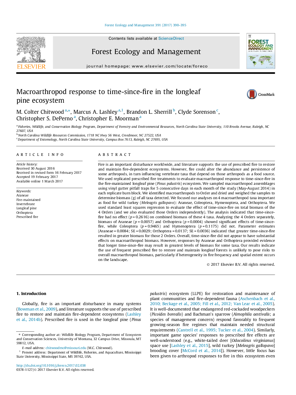 Macroarthropod response to time-since-fire in the longleaf pine ecosystem