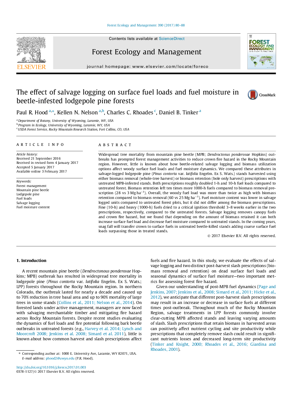 The effect of salvage logging on surface fuel loads and fuel moisture in beetle-infested lodgepole pine forests