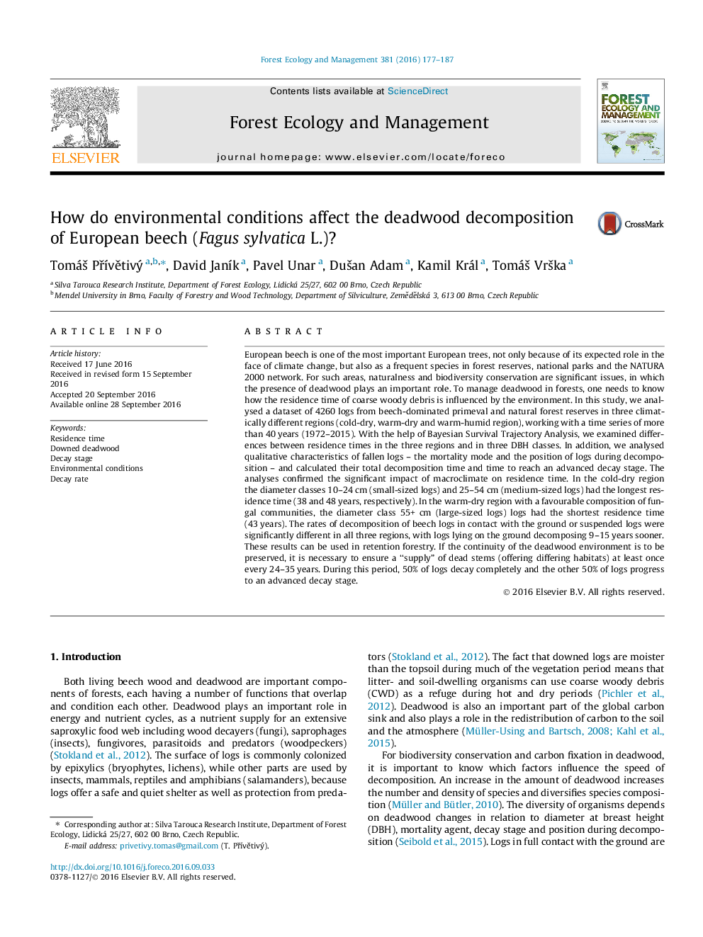 How do environmental conditions affect the deadwood decomposition of European beech (Fagus sylvatica L.)?