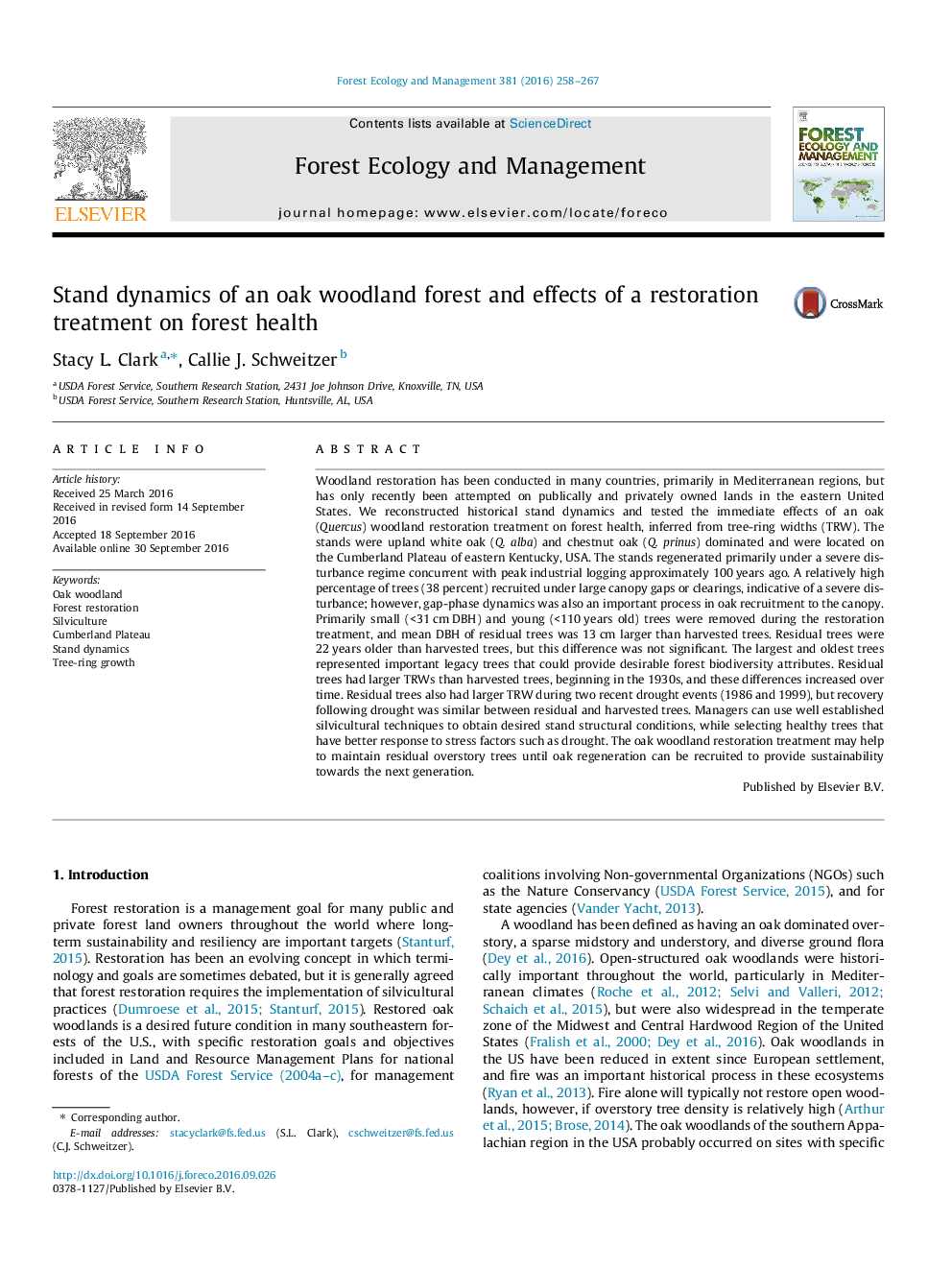 Stand dynamics of an oak woodland forest and effects of a restoration treatment on forest health