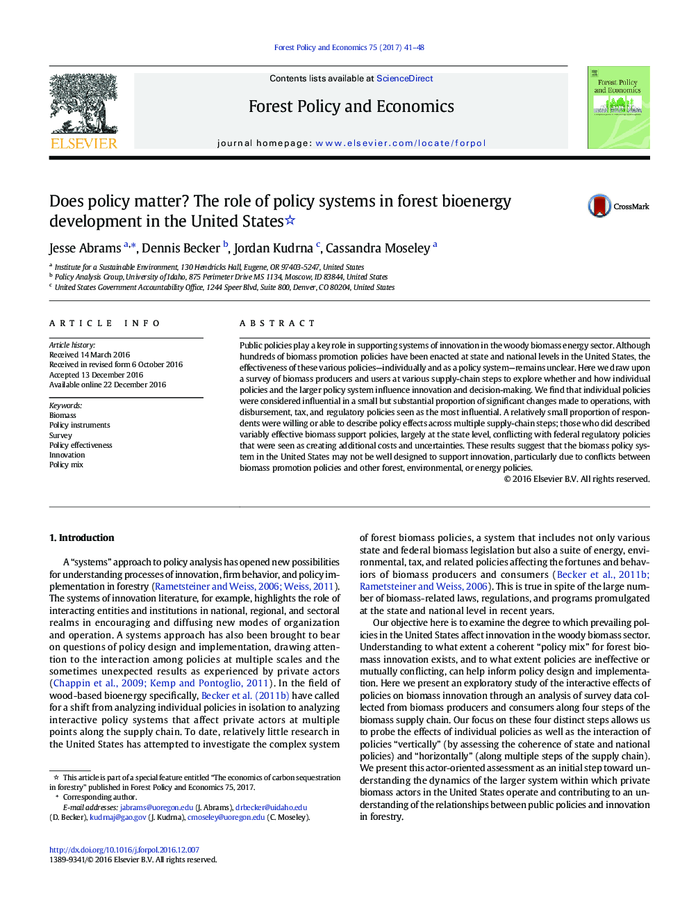 Does policy matter? The role of policy systems in forest bioenergy development in the United States 