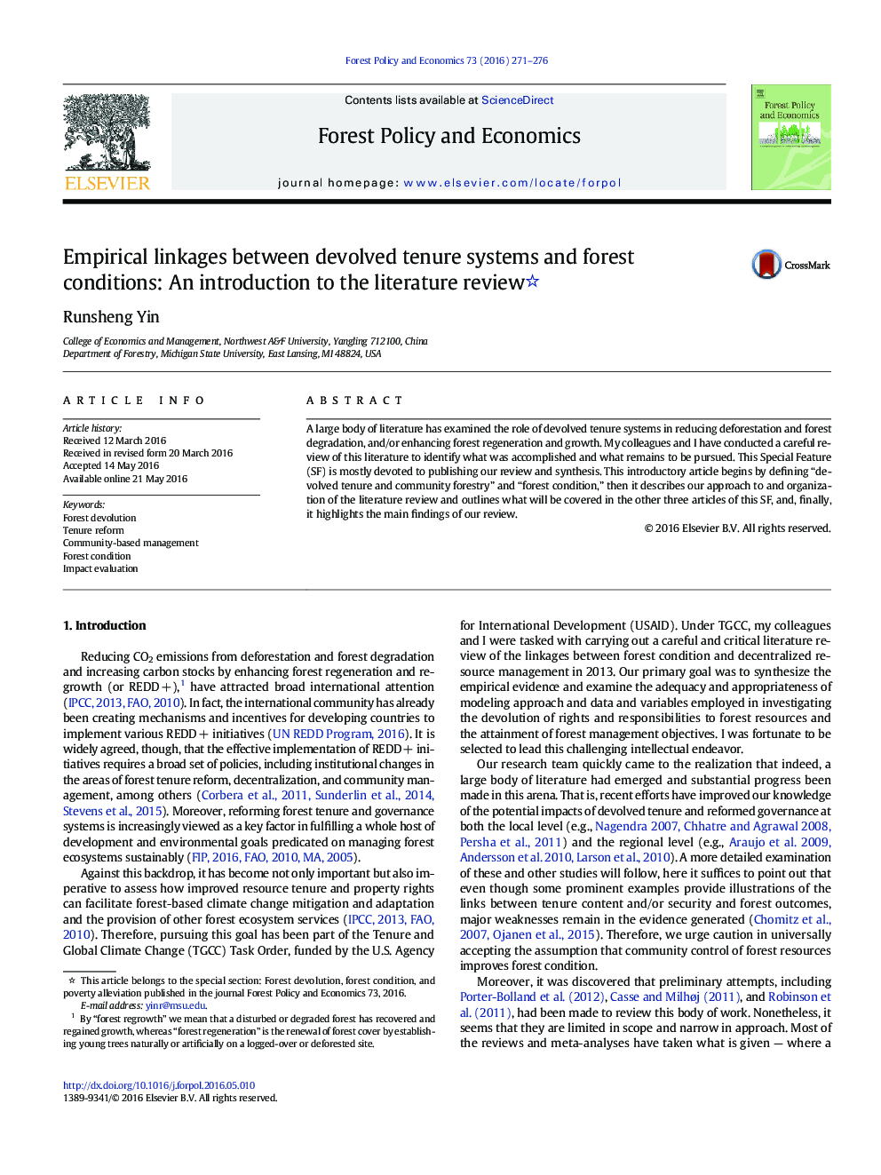 Empirical linkages between devolved tenure systems and forest conditions: An introduction to the literature review