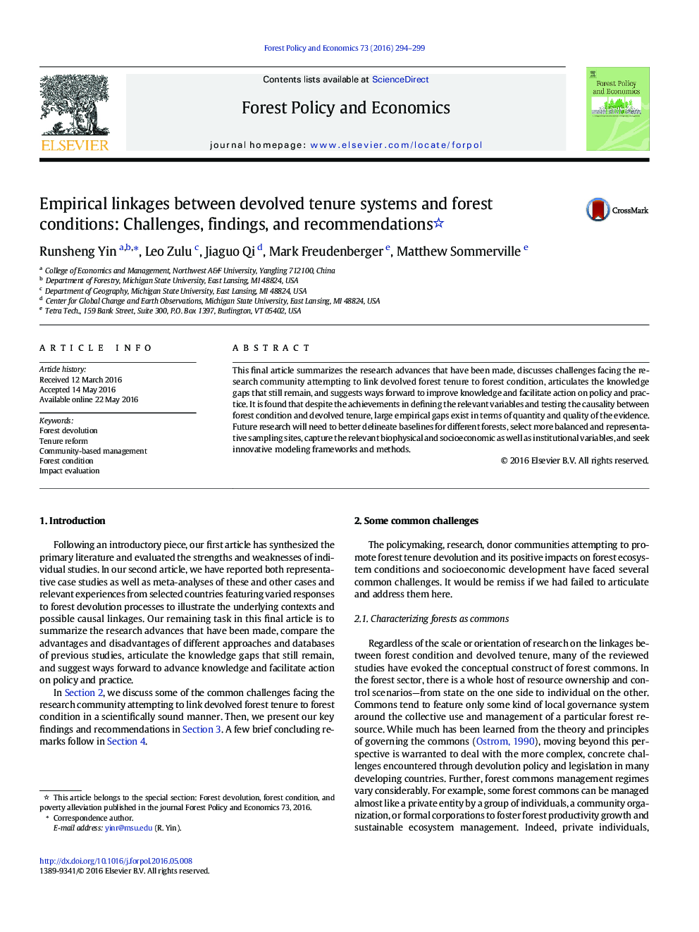 Empirical linkages between devolved tenure systems and forest conditions: Challenges, findings, and recommendations