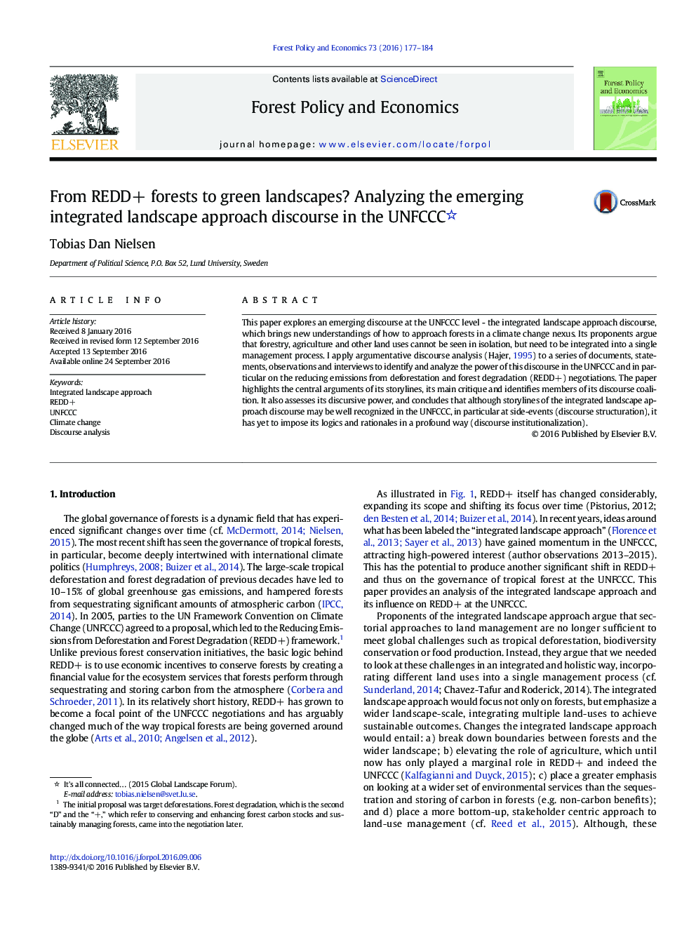 From REDD+ forests to green landscapes? Analyzing the emerging integrated landscape approach discourse in the UNFCCC