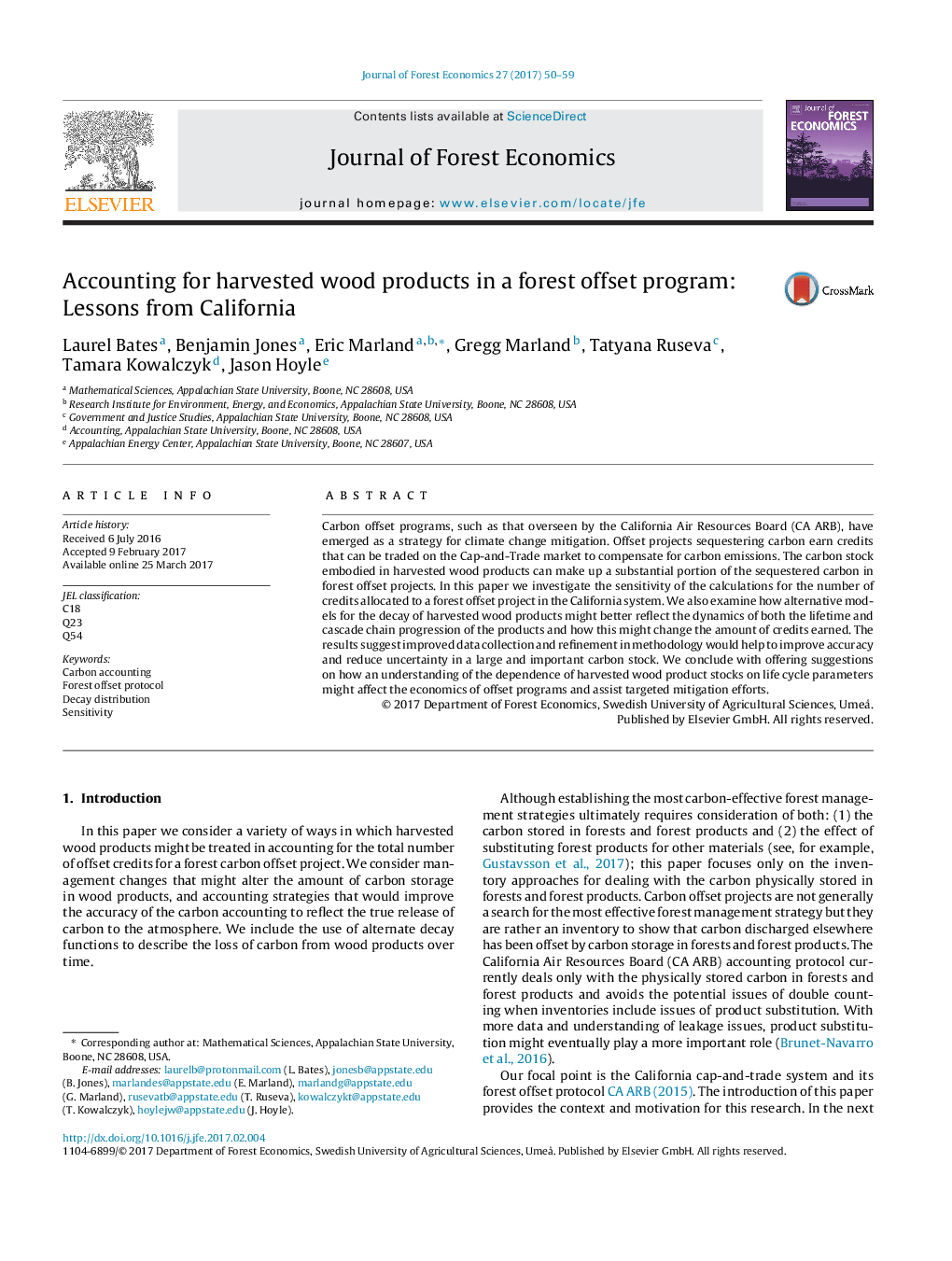 Accounting for harvested wood products in a forest offset program: Lessons from California