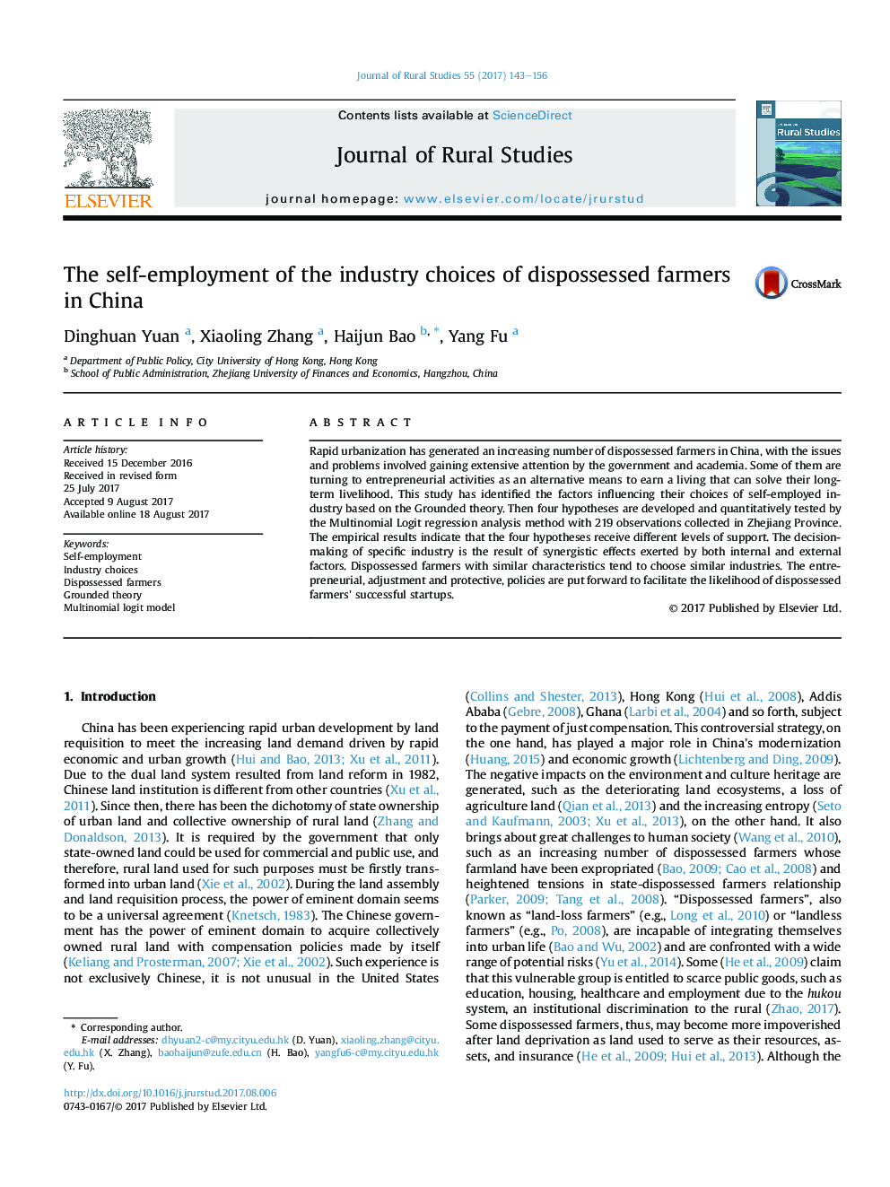 The self-employment of the industry choices of dispossessed farmers in China