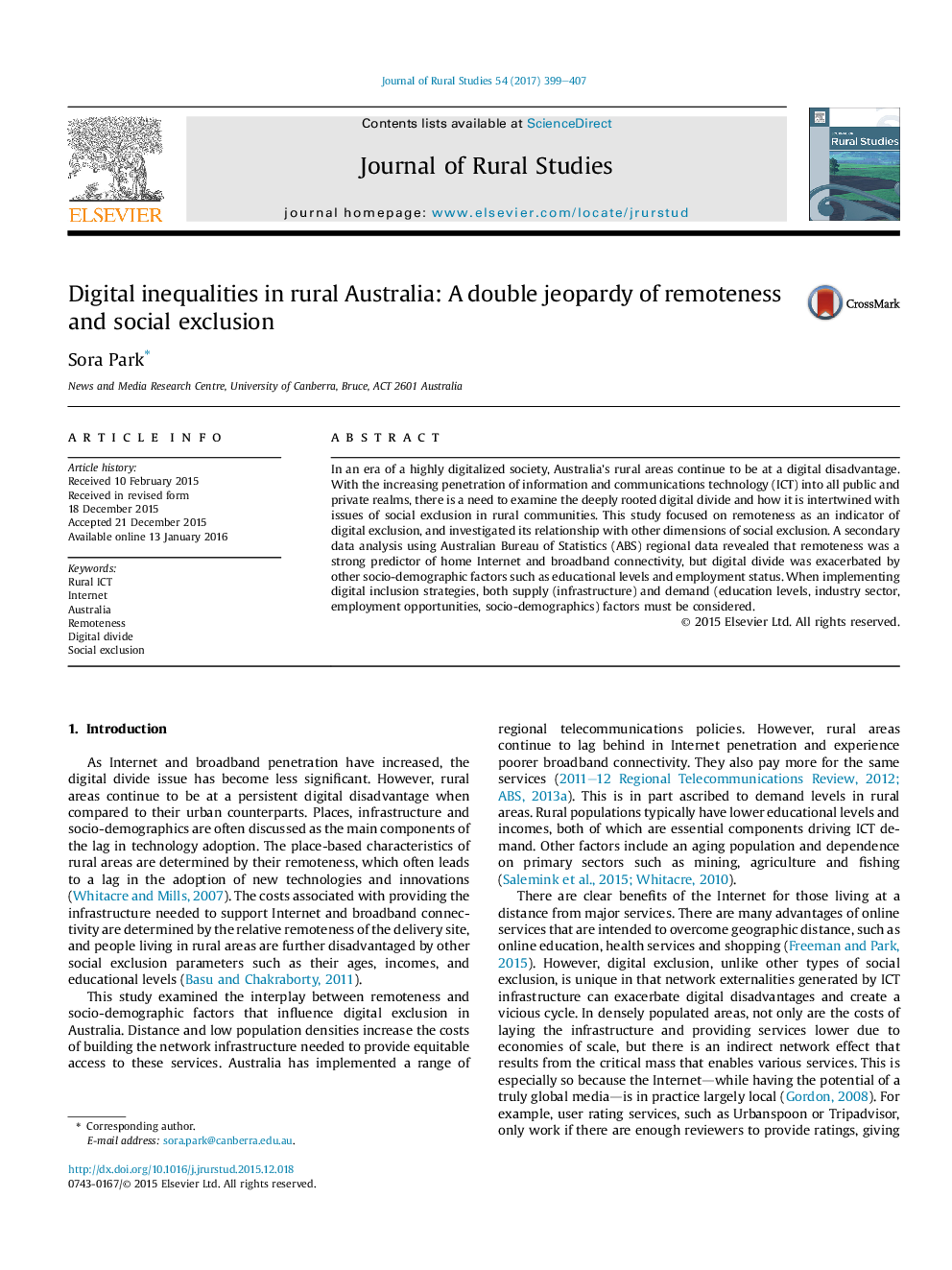 Digital inequalities in rural Australia: A double jeopardy of remoteness and social exclusion