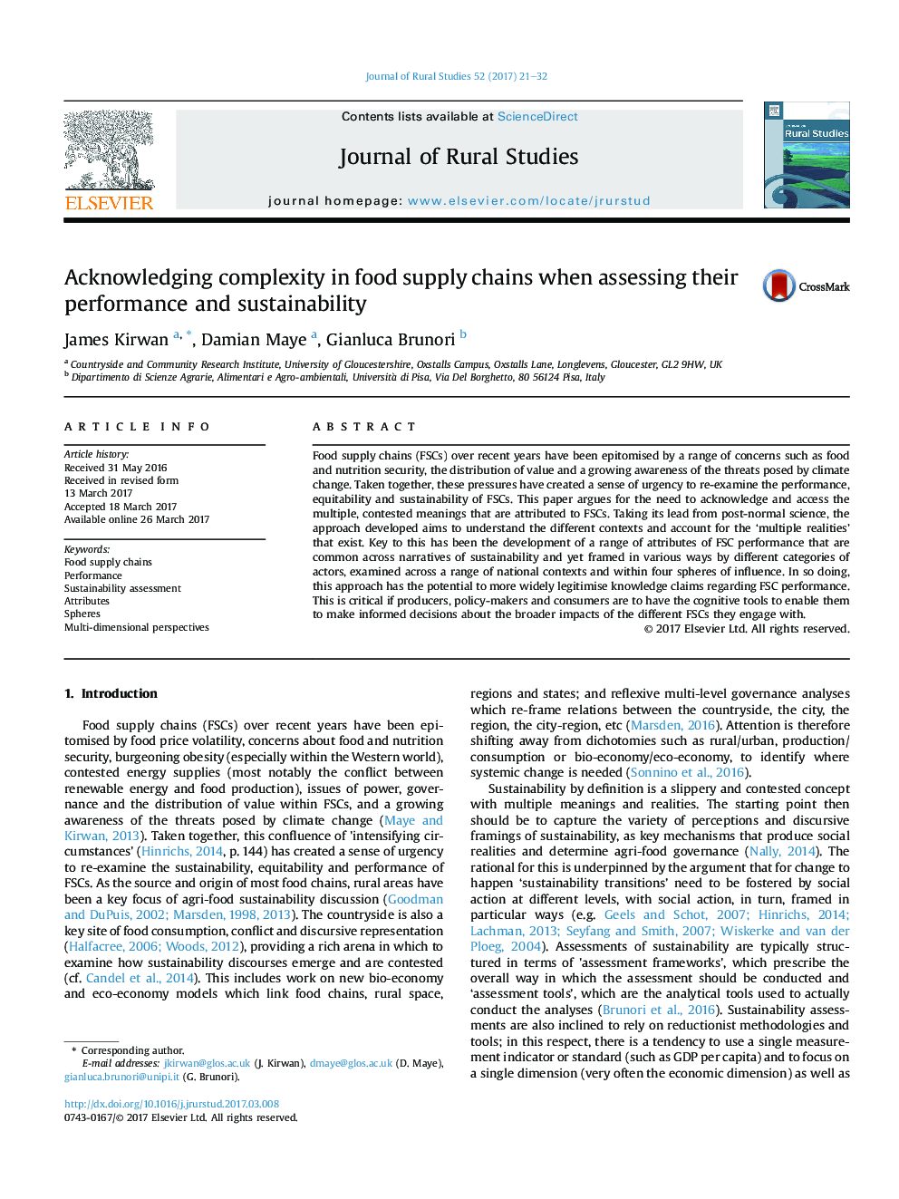Acknowledging complexity in food supply chains when assessing their performance and sustainability