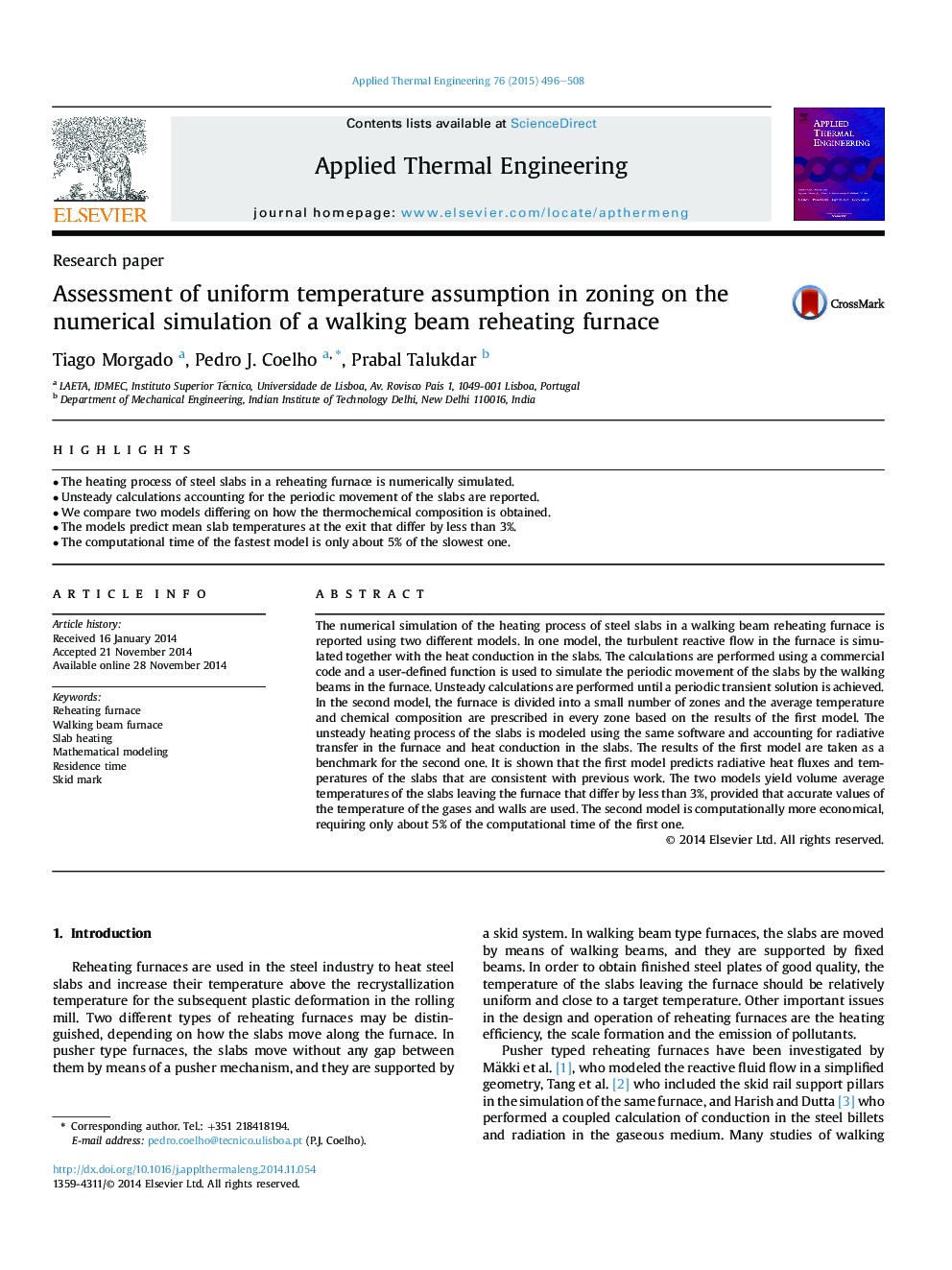 Assessment of uniform temperature assumption in zoning on the numerical simulation of a walking beam reheating furnace