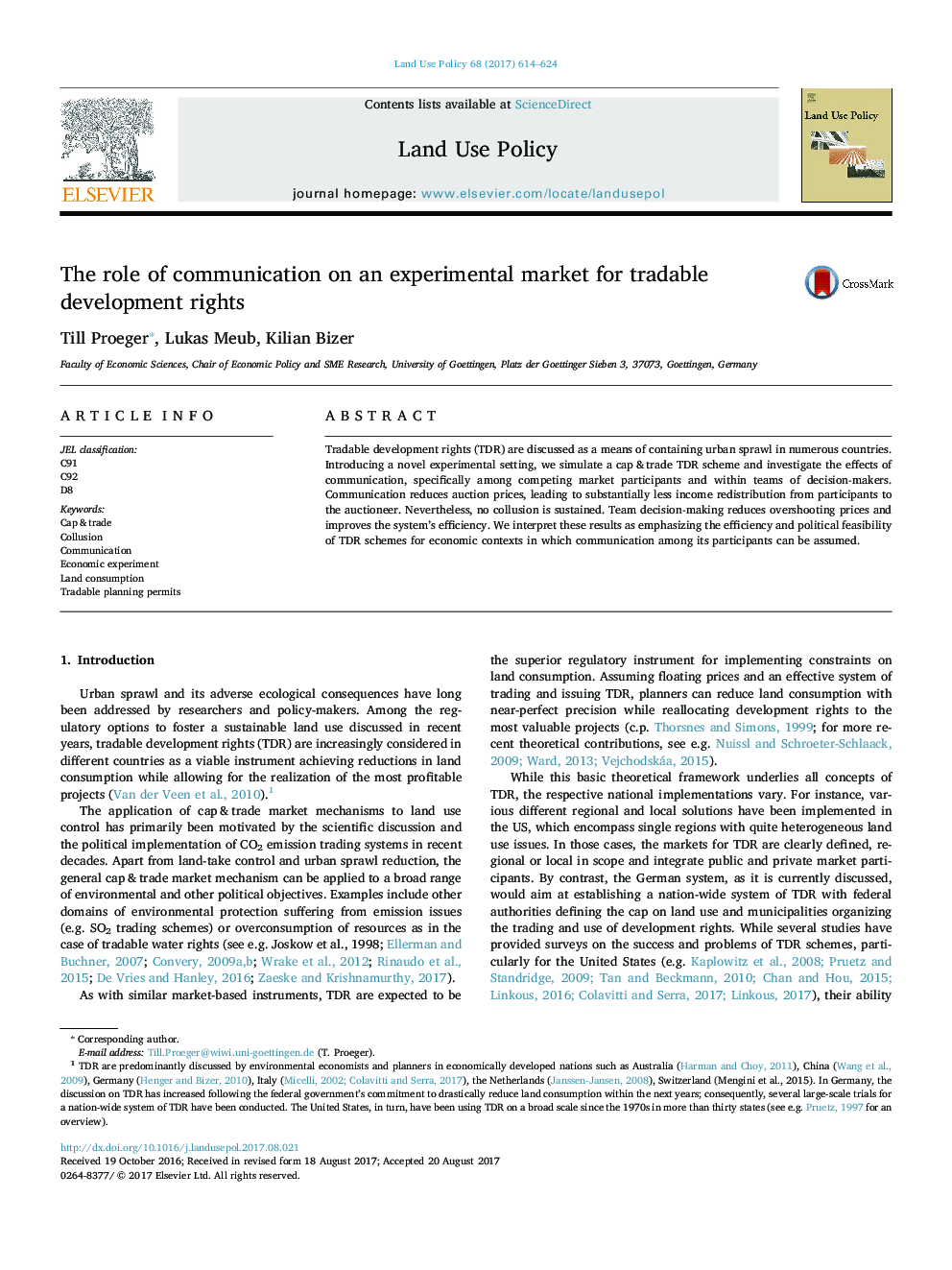 The role of communication on an experimental market for tradable development rights