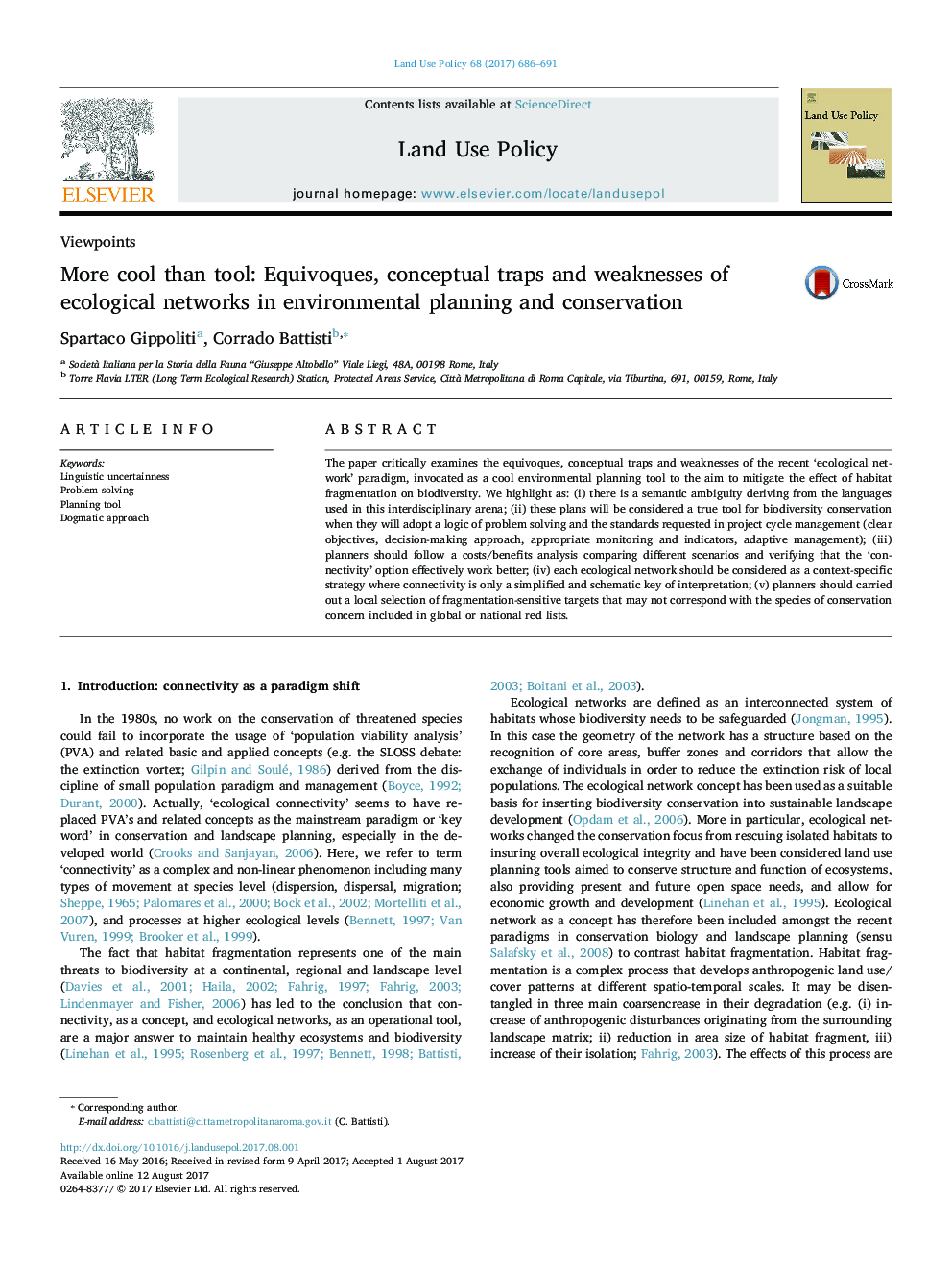 More cool than tool: Equivoques, conceptual traps and weaknesses of ecological networks in environmental planning and conservation