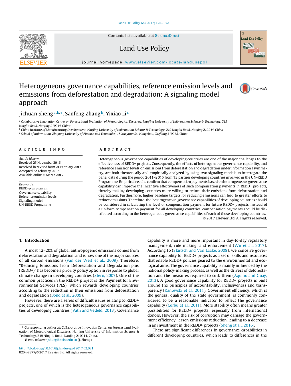 Heterogeneous governance capabilities, reference emission levels and emissions from deforestation and degradation: A signaling model approach