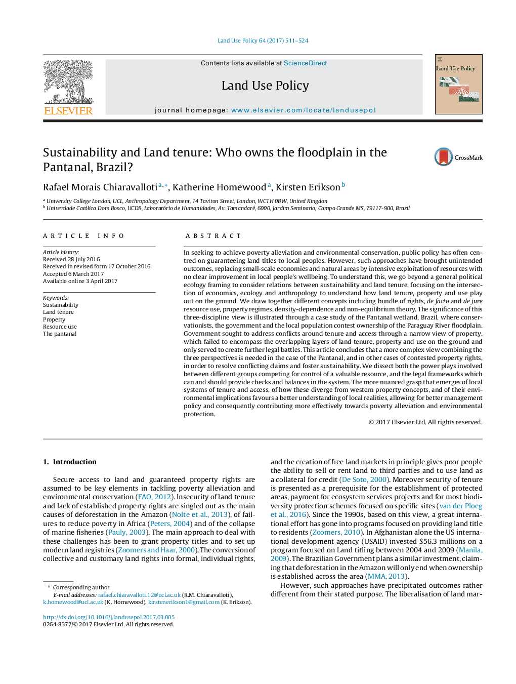 Sustainability and Land tenure: Who owns the floodplain in the Pantanal, Brazil?