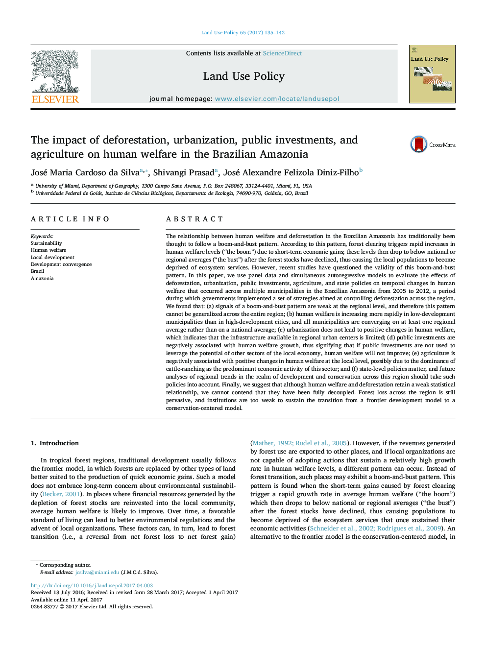 The impact of deforestation, urbanization, public investments, and agriculture on human welfare in the Brazilian Amazonia