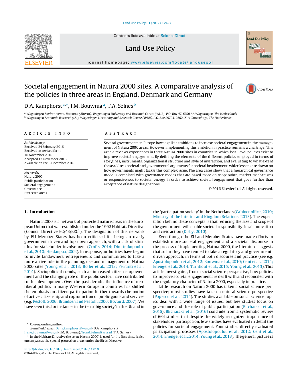 مشارکت اجتماعی در سایت های Natura 2000. تجزیه و تحلیل تطبیقی سیاست‌ها در سه ناحیه در انگلستان، دانمارک و آلمان