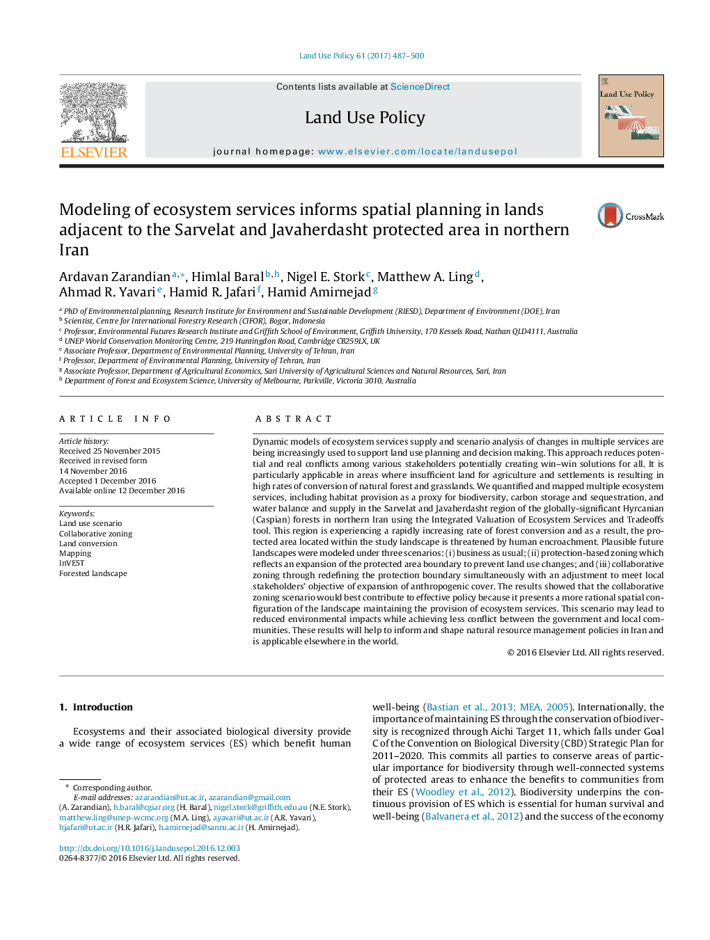 مدلسازی خدمات اکوسیستمی اطلاعات برنامه ریزی فضایی در سرزمین های مجاور منطقه حفاظت شده سارولات و جاوه ارادست در شمال ایران