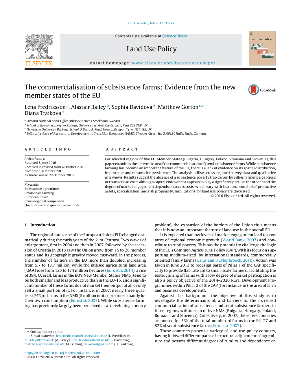 The commercialisation of subsistence farms: Evidence from the new member states of the EU