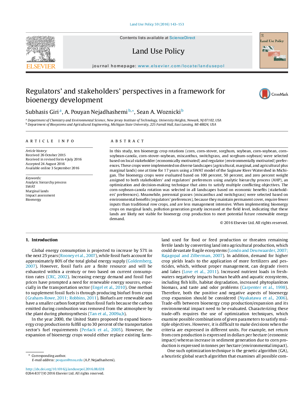 Regulators’ and stakeholders’ perspectives in a framework for bioenergy development