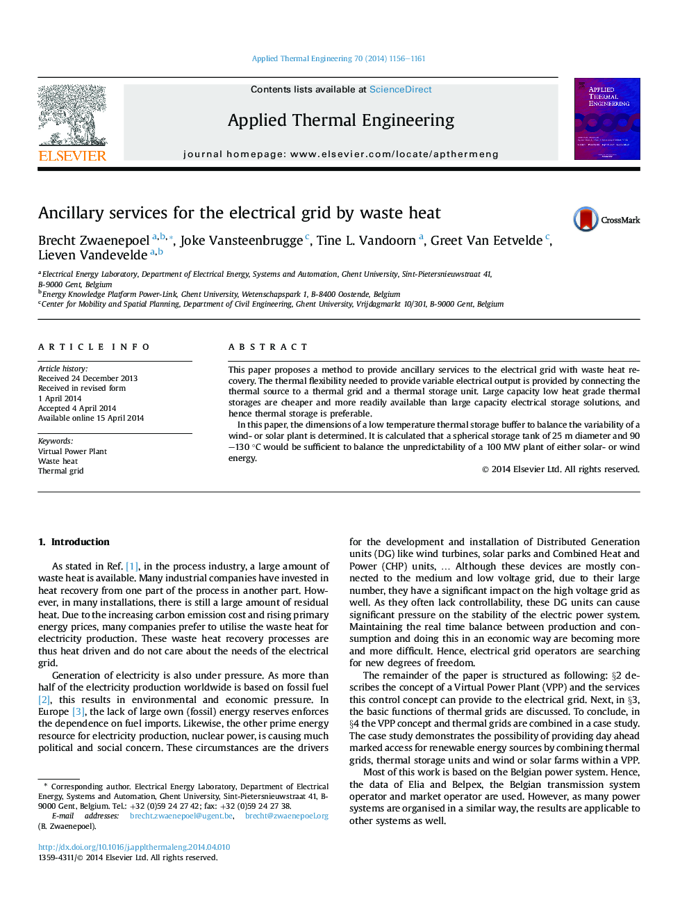 Ancillary services for the electrical grid by waste heat