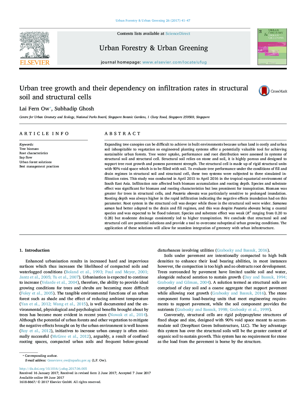 Urban tree growth and their dependency on infiltration rates in structural soil and structural cells