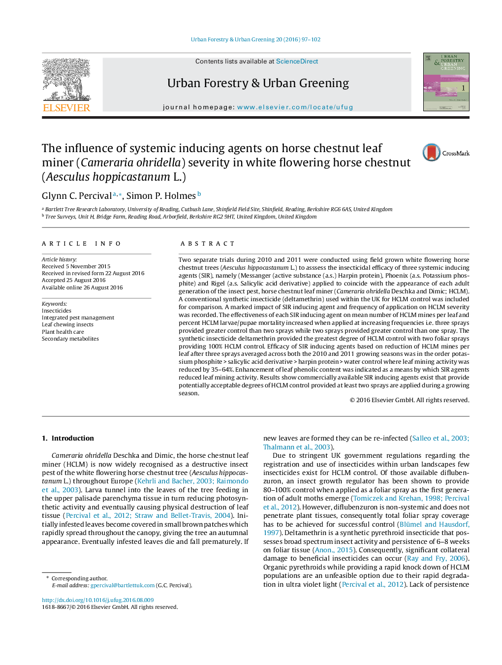 تأثير عوامل مؤثر بر فعاليت عصاره گياهان دارويي بر رشد قارچ شاه بلوط اسب (Cameraria ohridella) در شاه بلوط گل سوسن (Aesculus hoppicastanum L.)