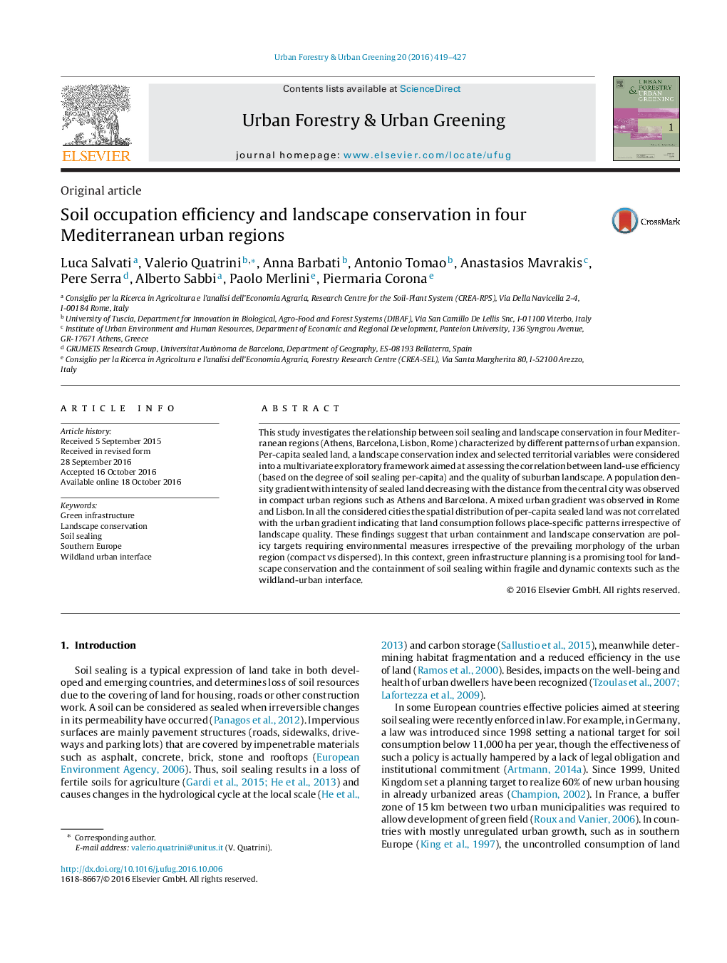 Soil occupation efficiency and landscape conservation in four Mediterranean urban regions