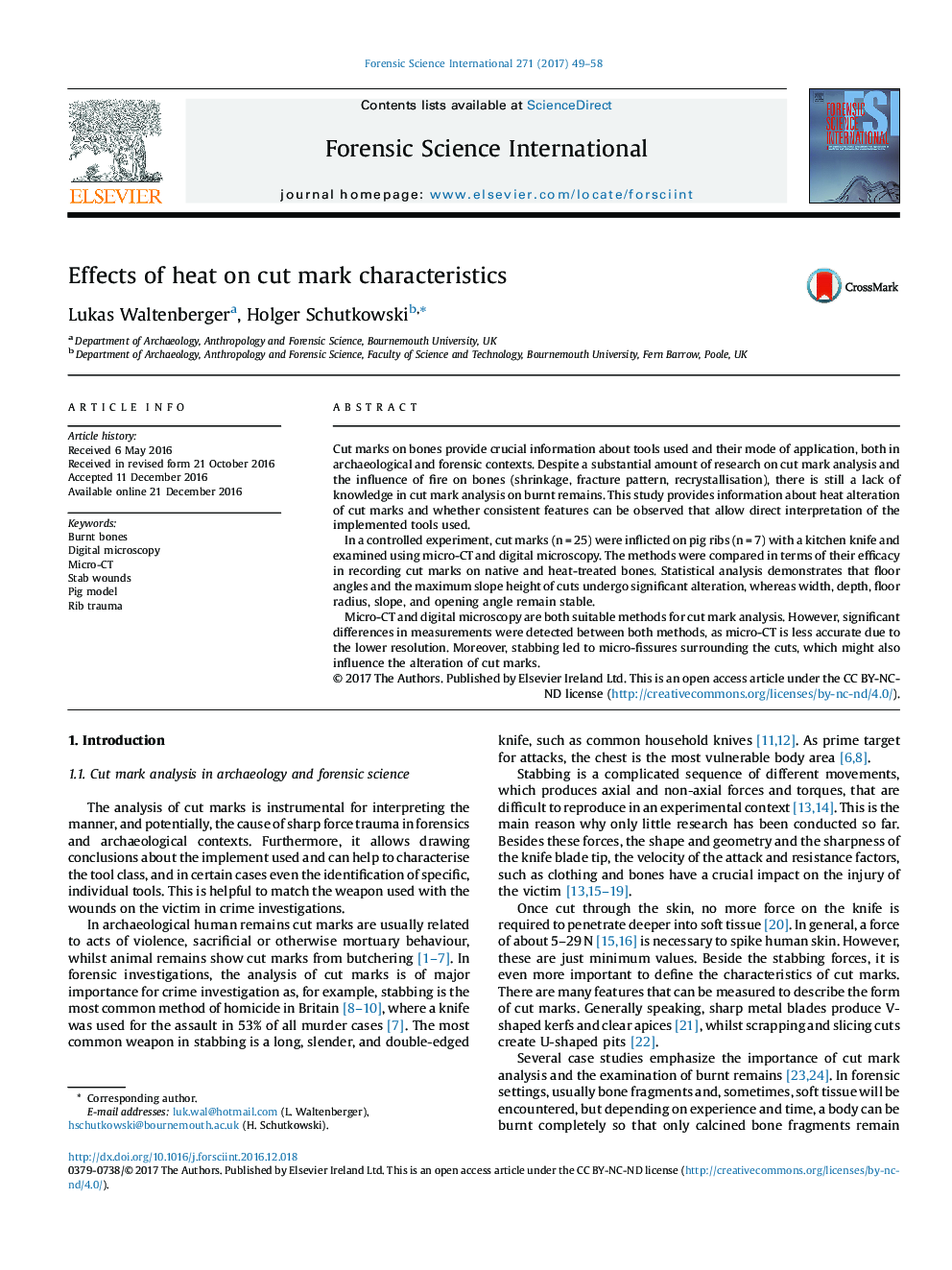 Effects of heat on cut mark characteristics