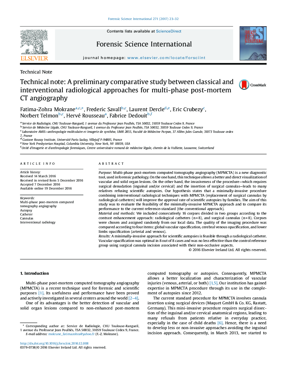 Technical note: A preliminary comparative study between classical and interventional radiological approaches for multi-phase post-mortem CT angiography